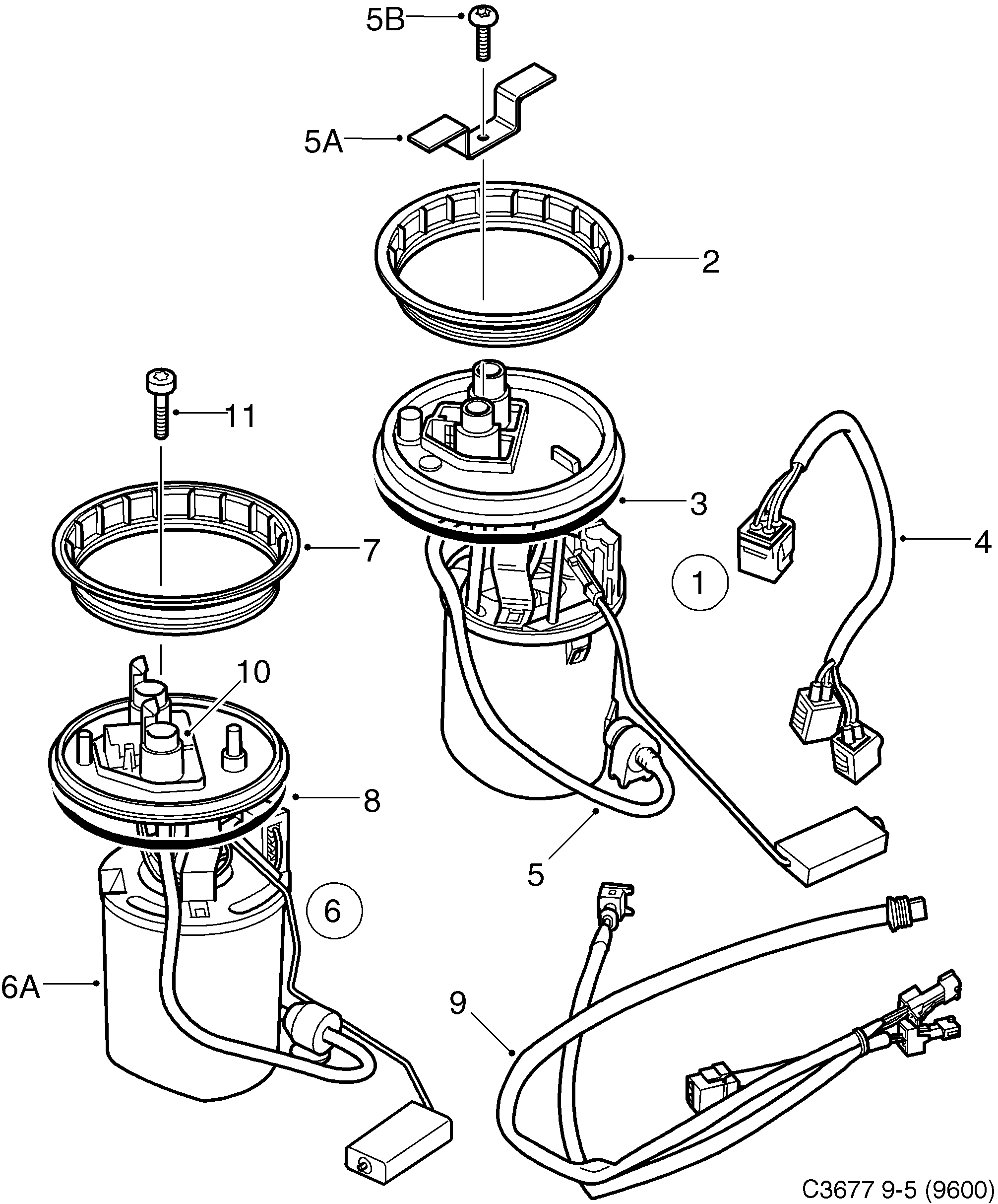 Saab 9-5 (9600) Fuel pump diagram