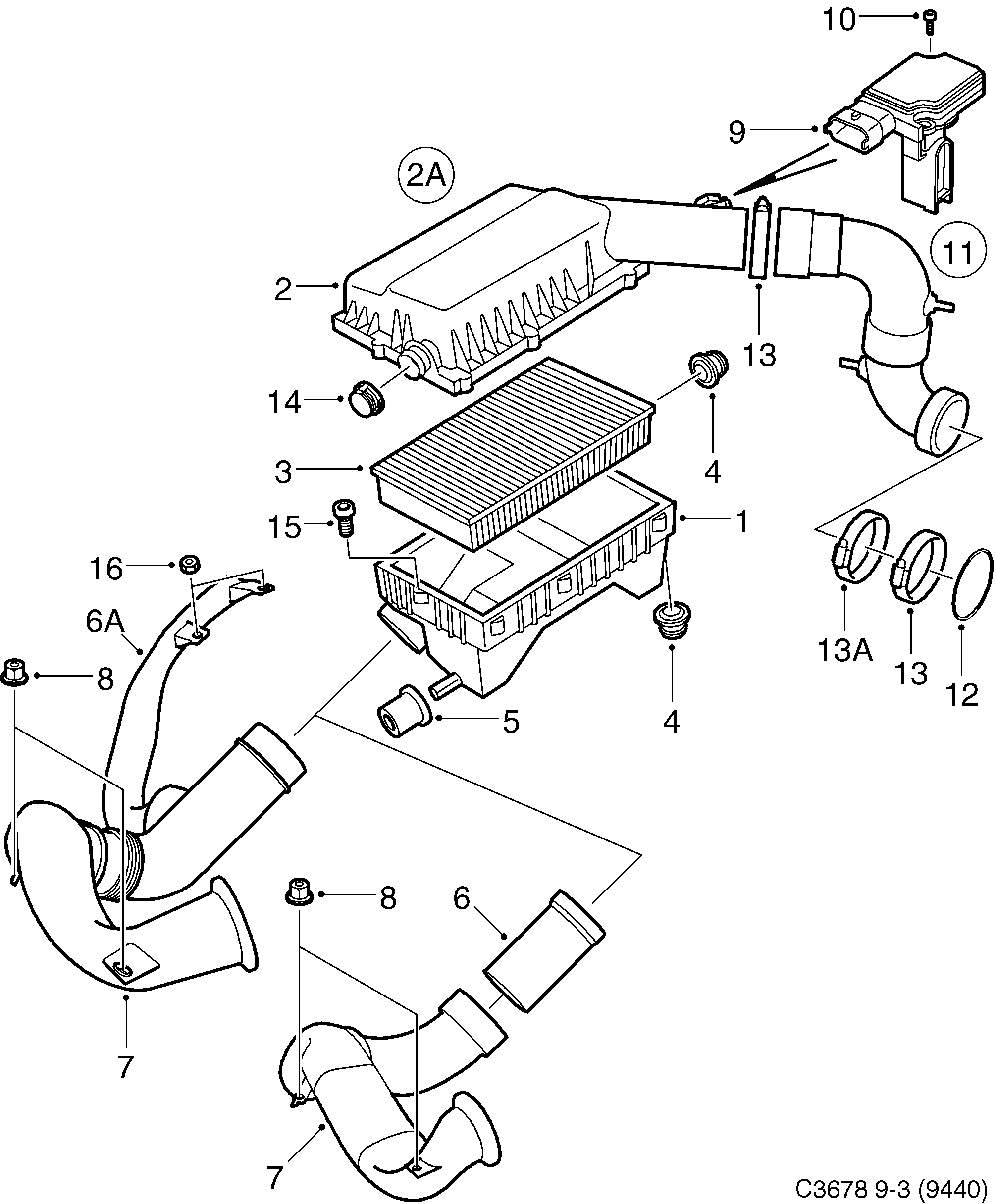Saab 9-3 (9440) Air cleaner diagram