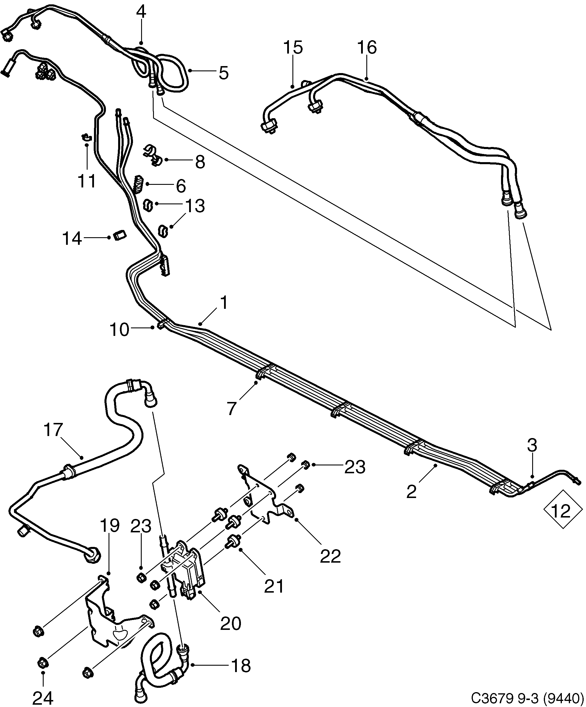 Saab 9-3 (9440) Fuel pipe diagram