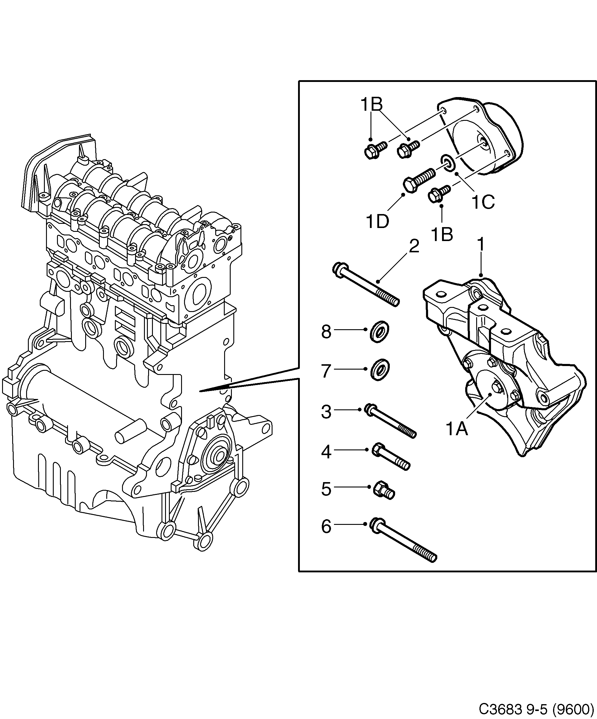 Saab 9-5 (9600) Engine suspension Motor diagram