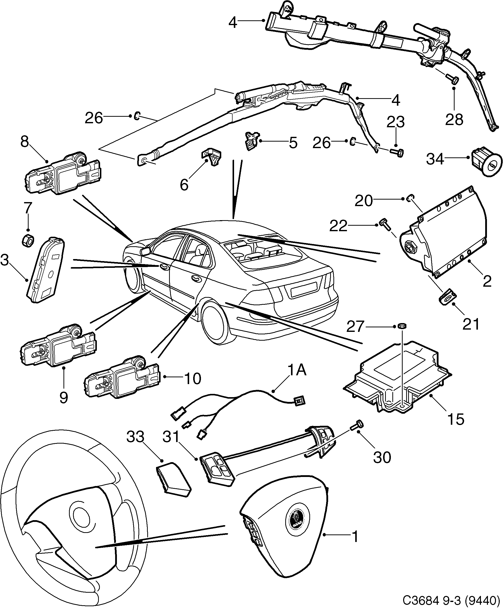 Saab 9-3 (9440) Inflatable bag diagram
