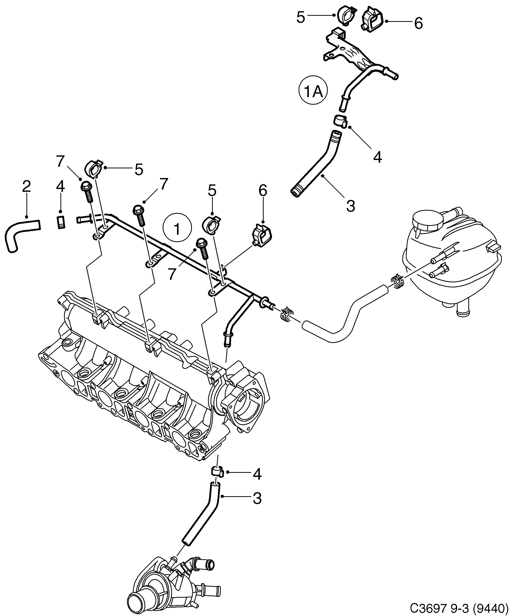 Saab 9-3 (9440) Coolant pipe diagram