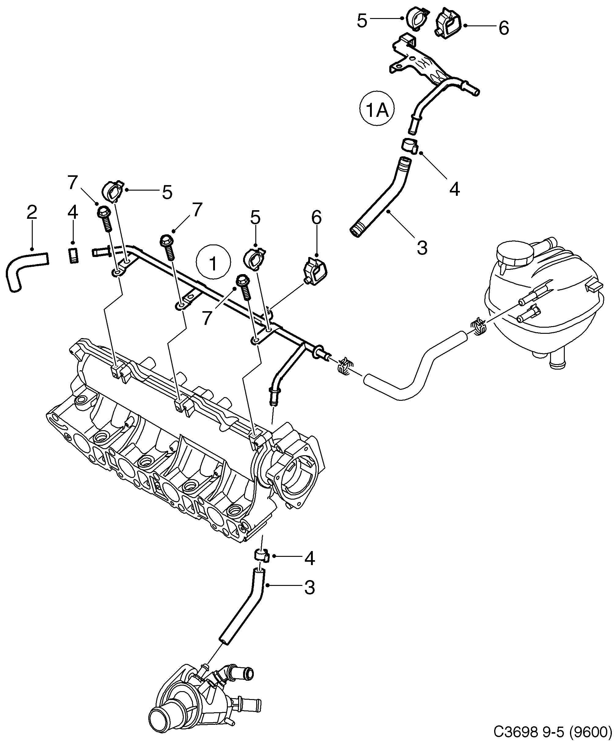 Saab 9-5 (9600) Coolant pipe diagram