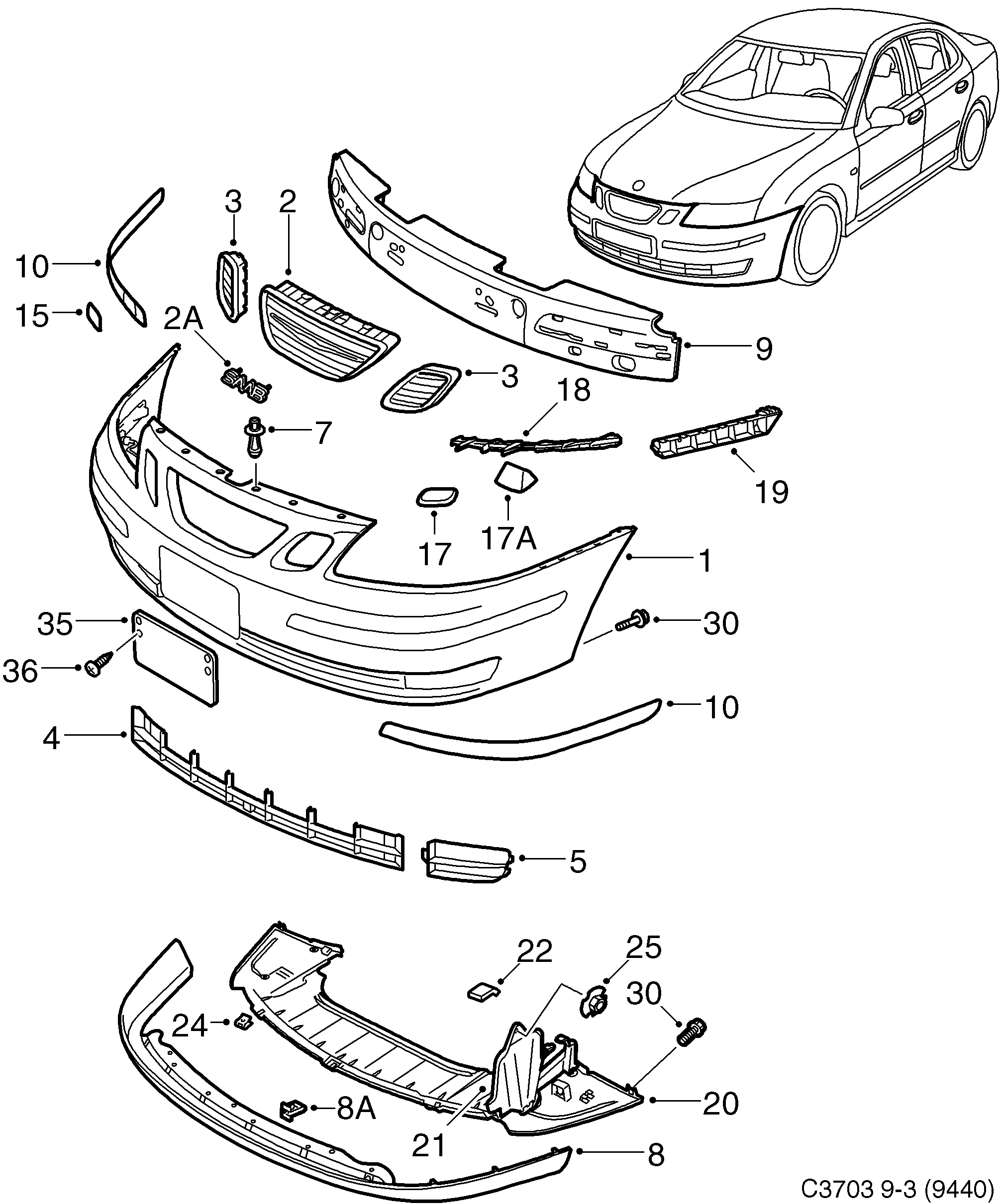 Saab 9-3 (9440) Bumper, front diagram