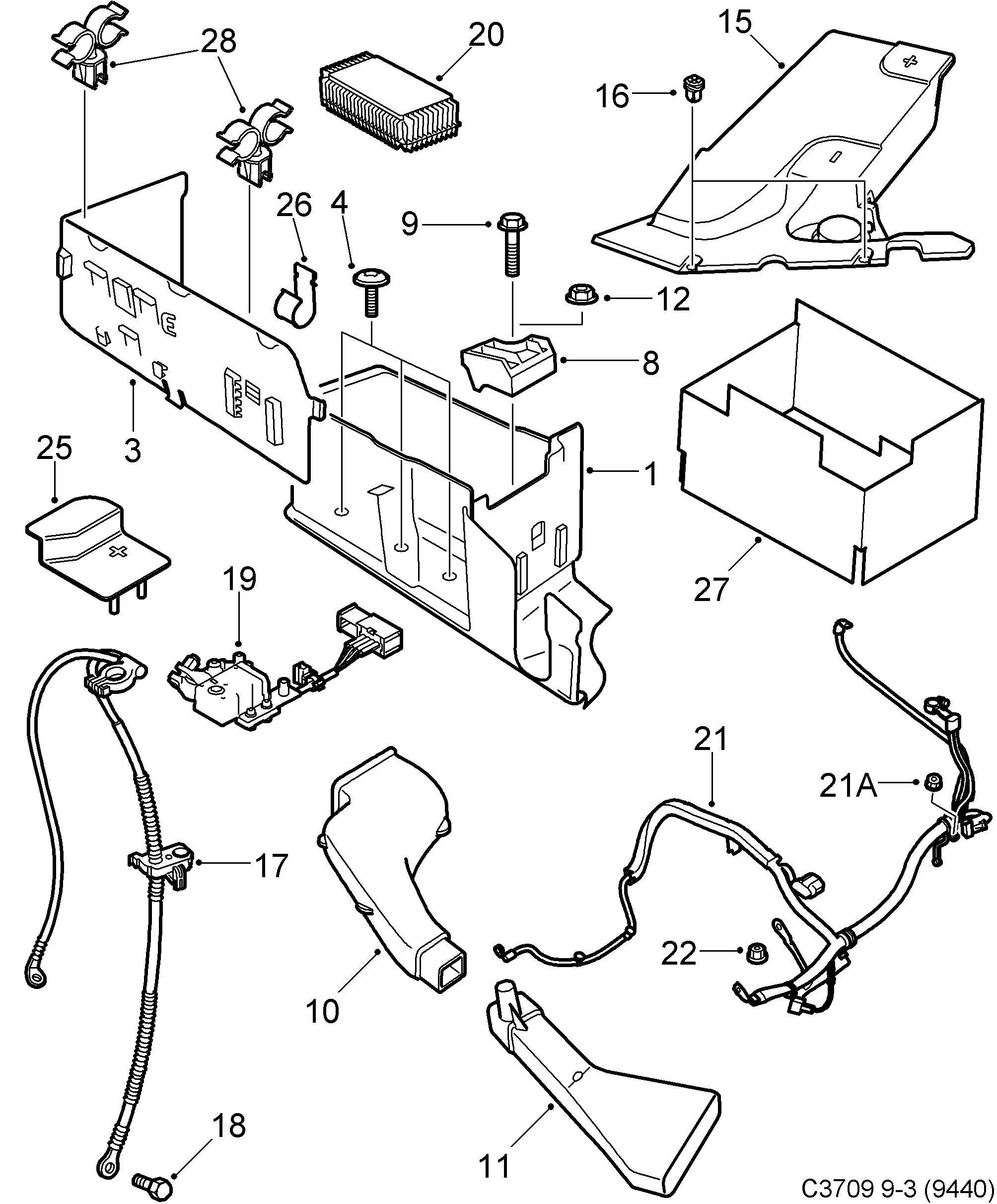 Saab 9-3 (9440) Battery diagram