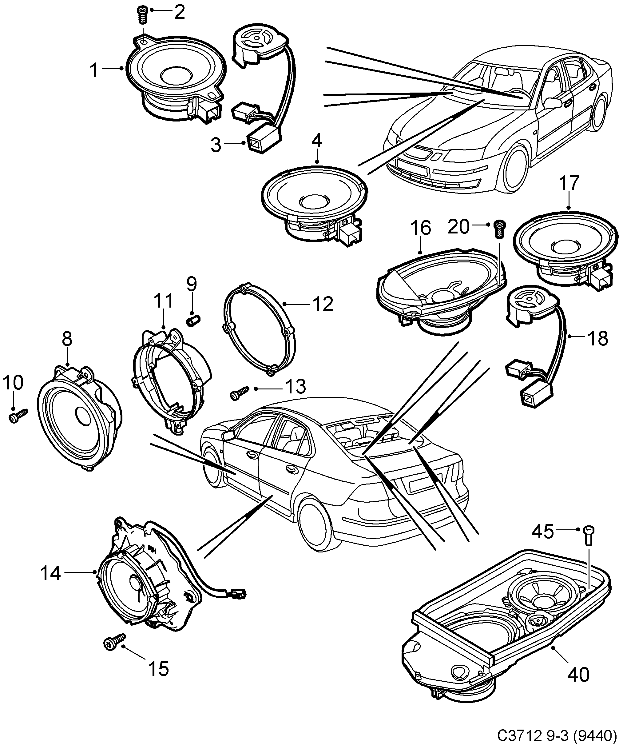 Saab 9-3 (9440) Loudspeaker diagram