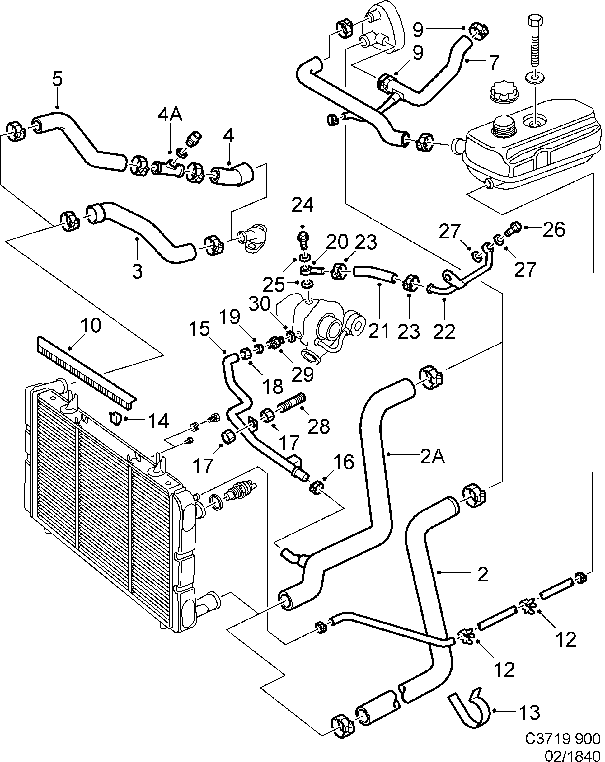 Saab 900 Water hoses, etc diagram