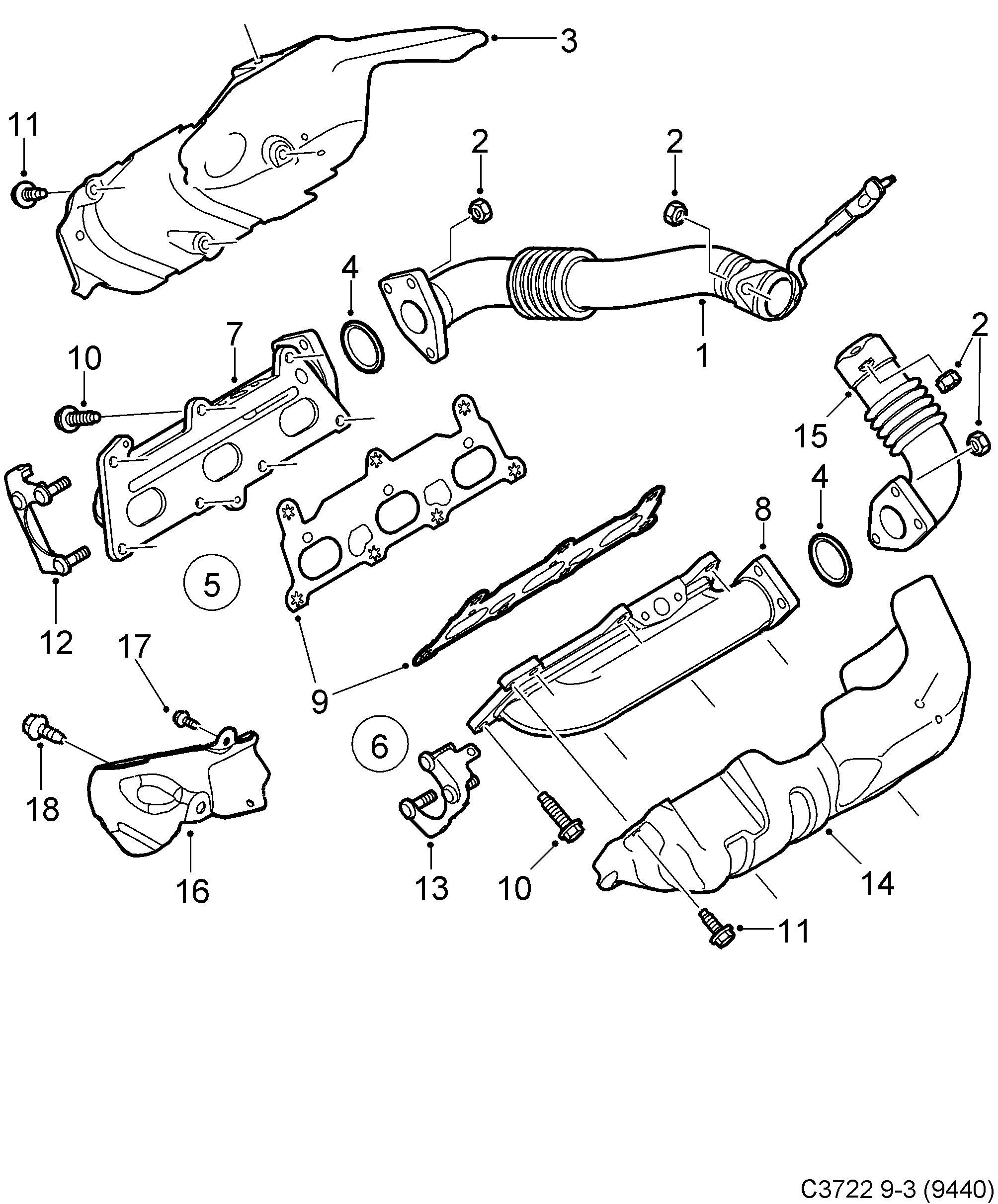 Saab 9-3 (9440) Exhaust manifold diagram