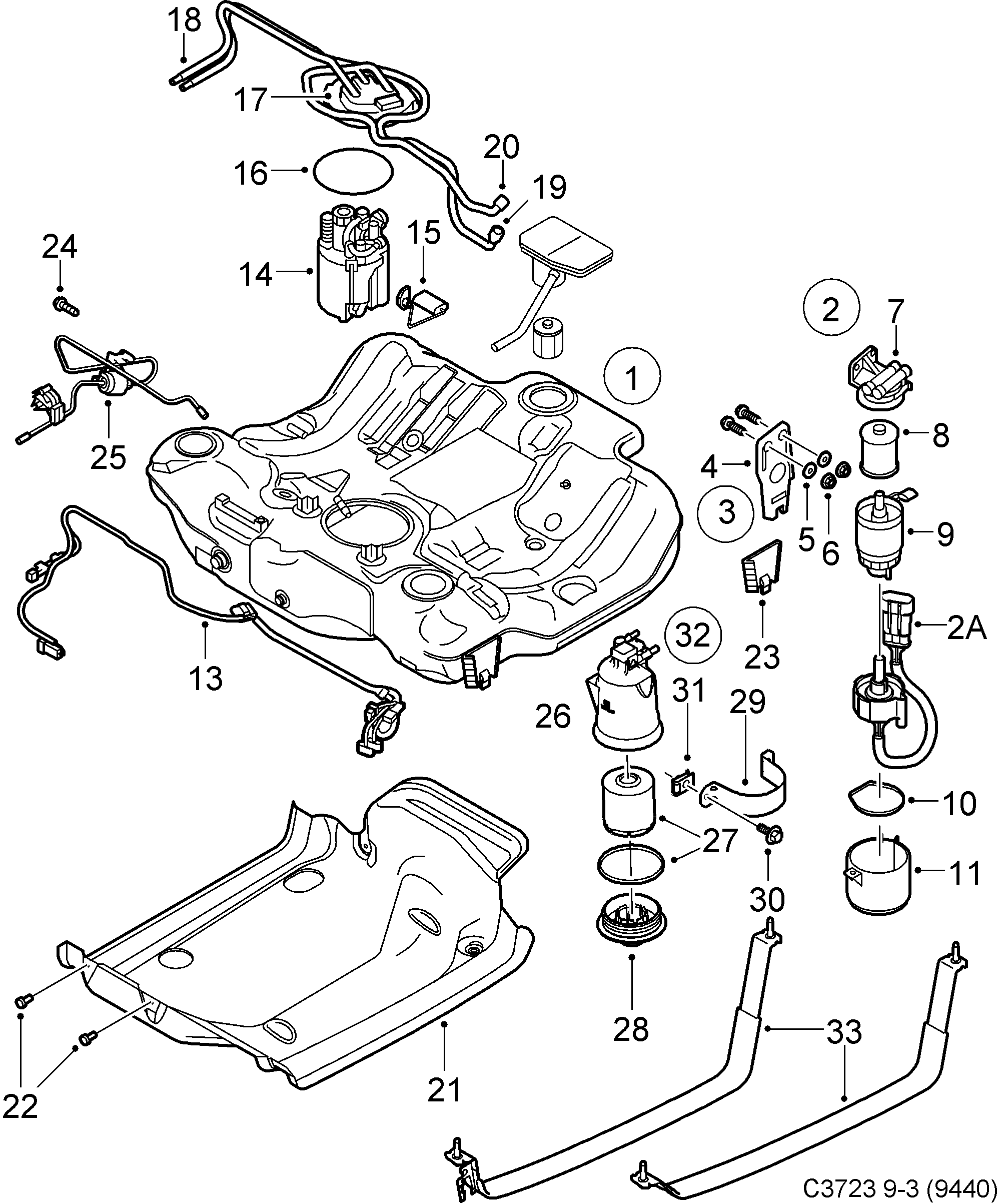 Saab 9-3 (9440) Fuel tank diagram