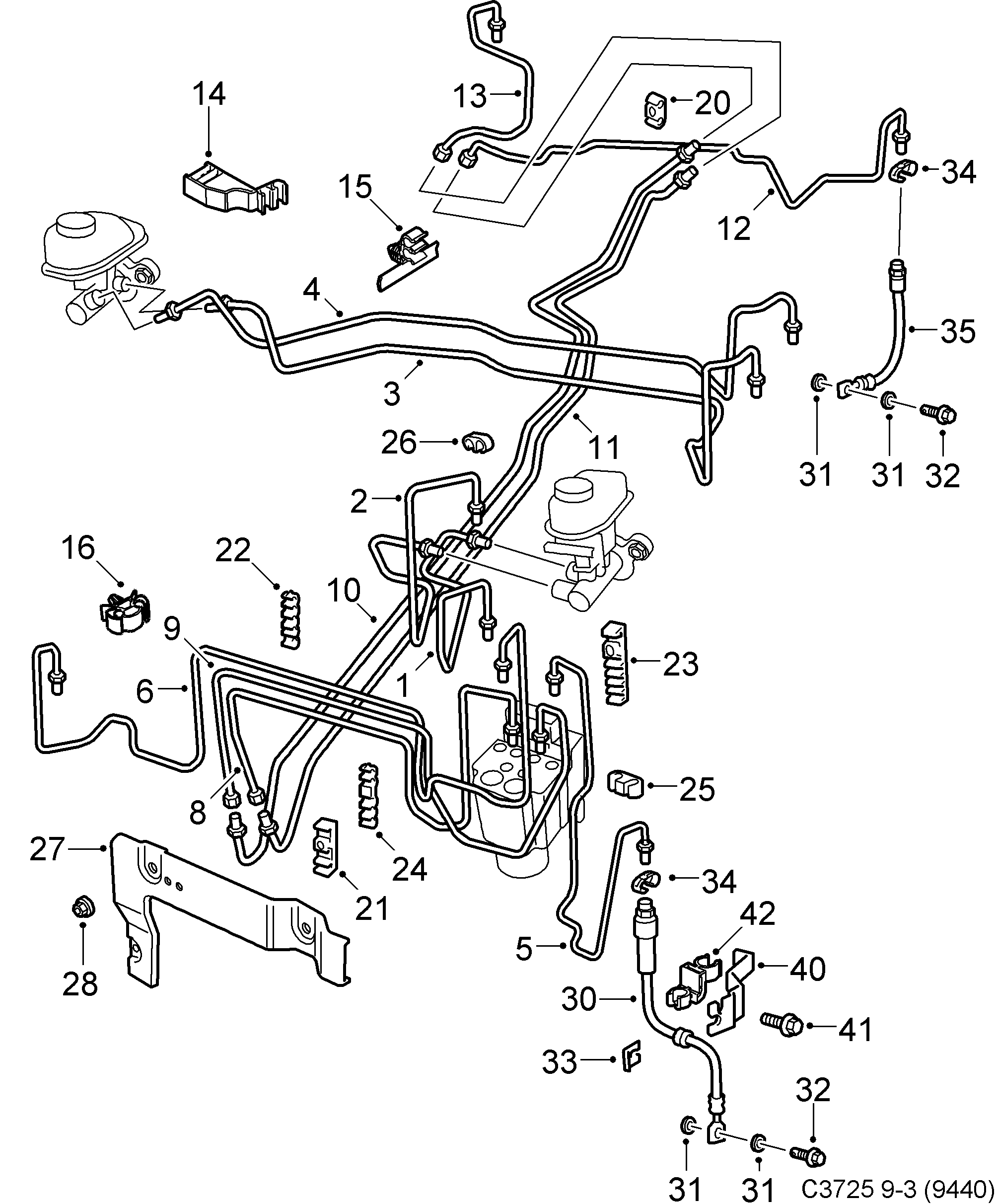 Saab 9-3 (9440) Brake lines diagram