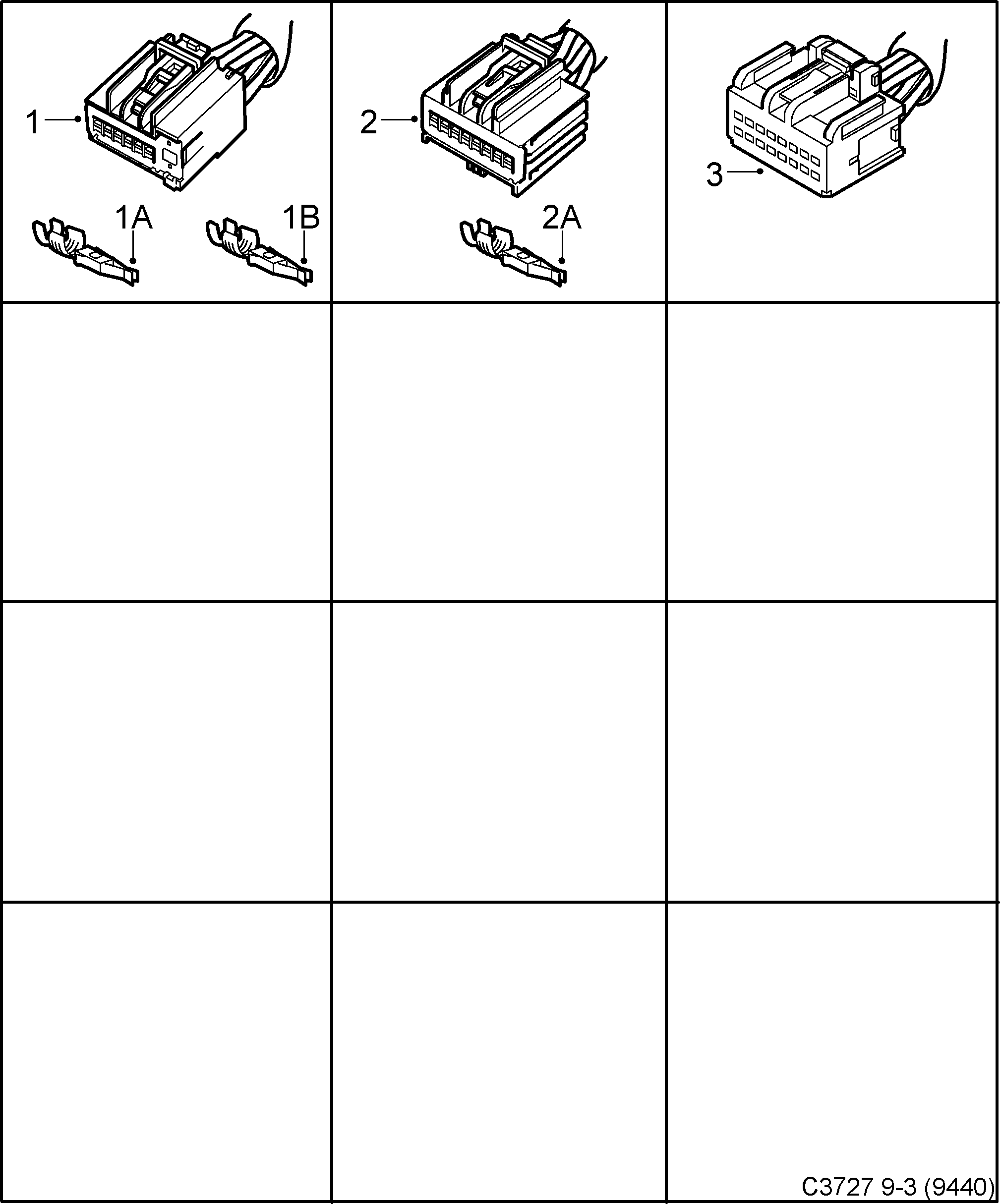 Saab 9-3 (9440) Connector housing etc 12-pin - 16-pin diagram