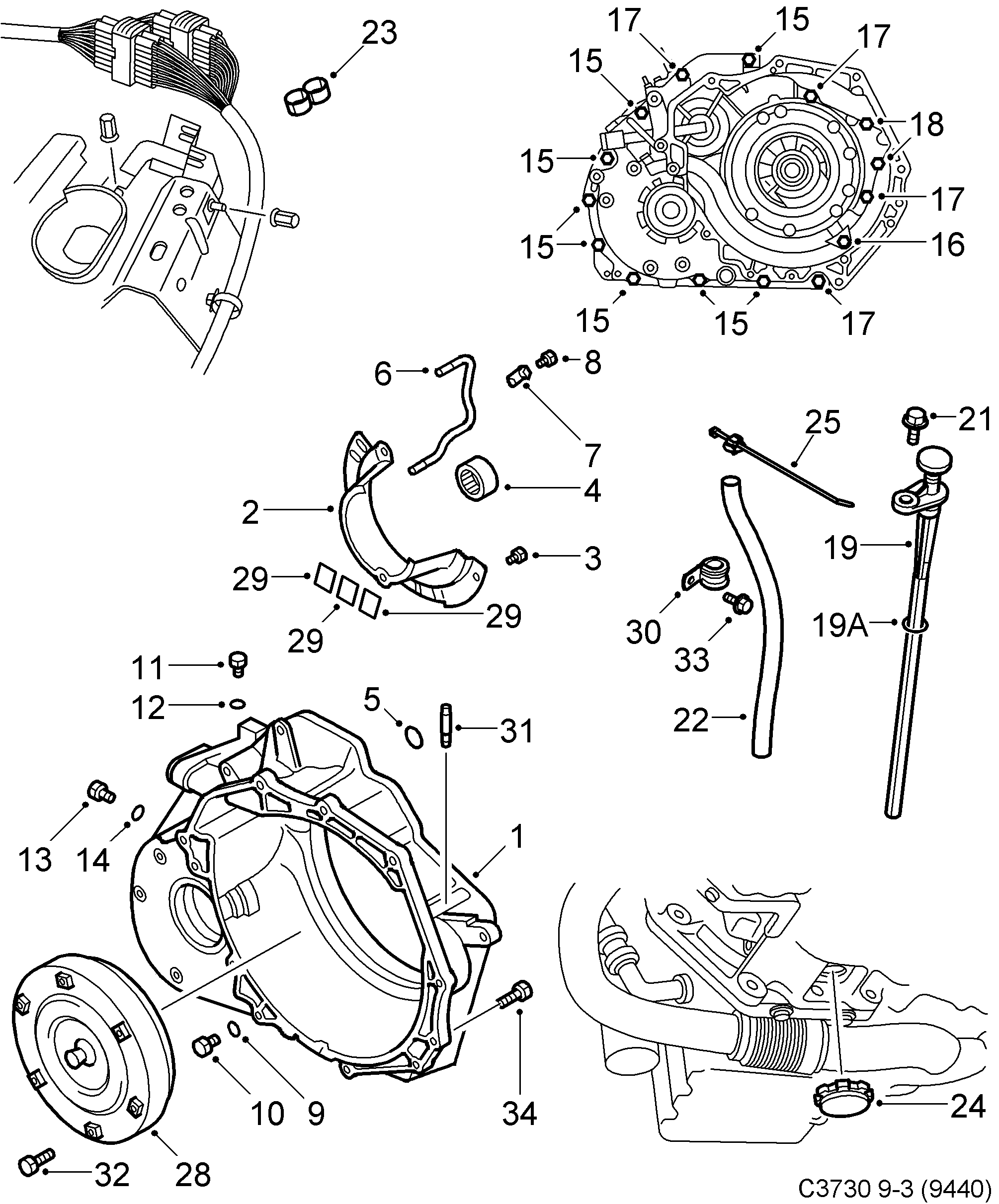Saab 9-3 (9440) Converter shell Torque converter diagram