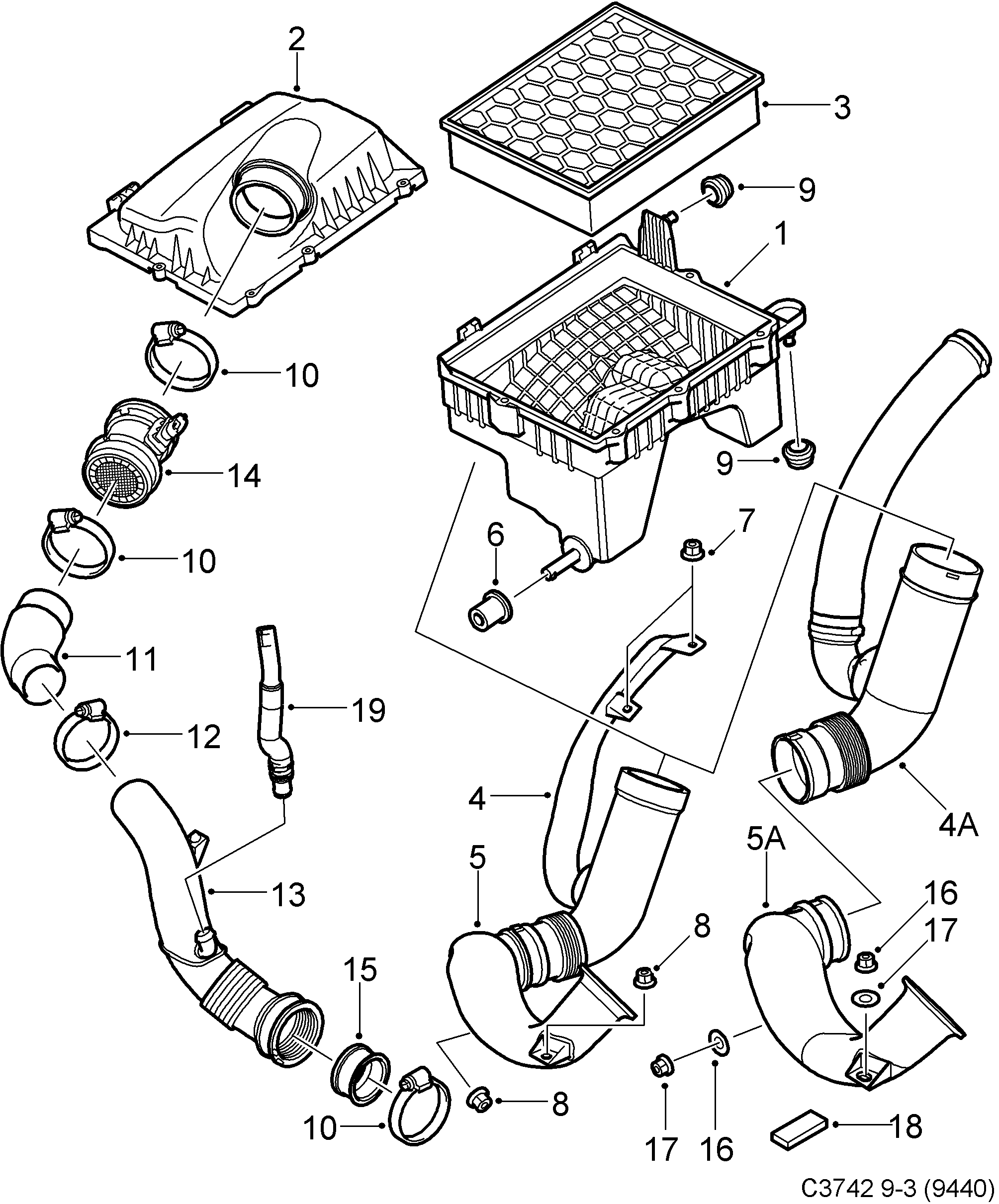 Saab 9-3 (9440) Air cleaner diagram