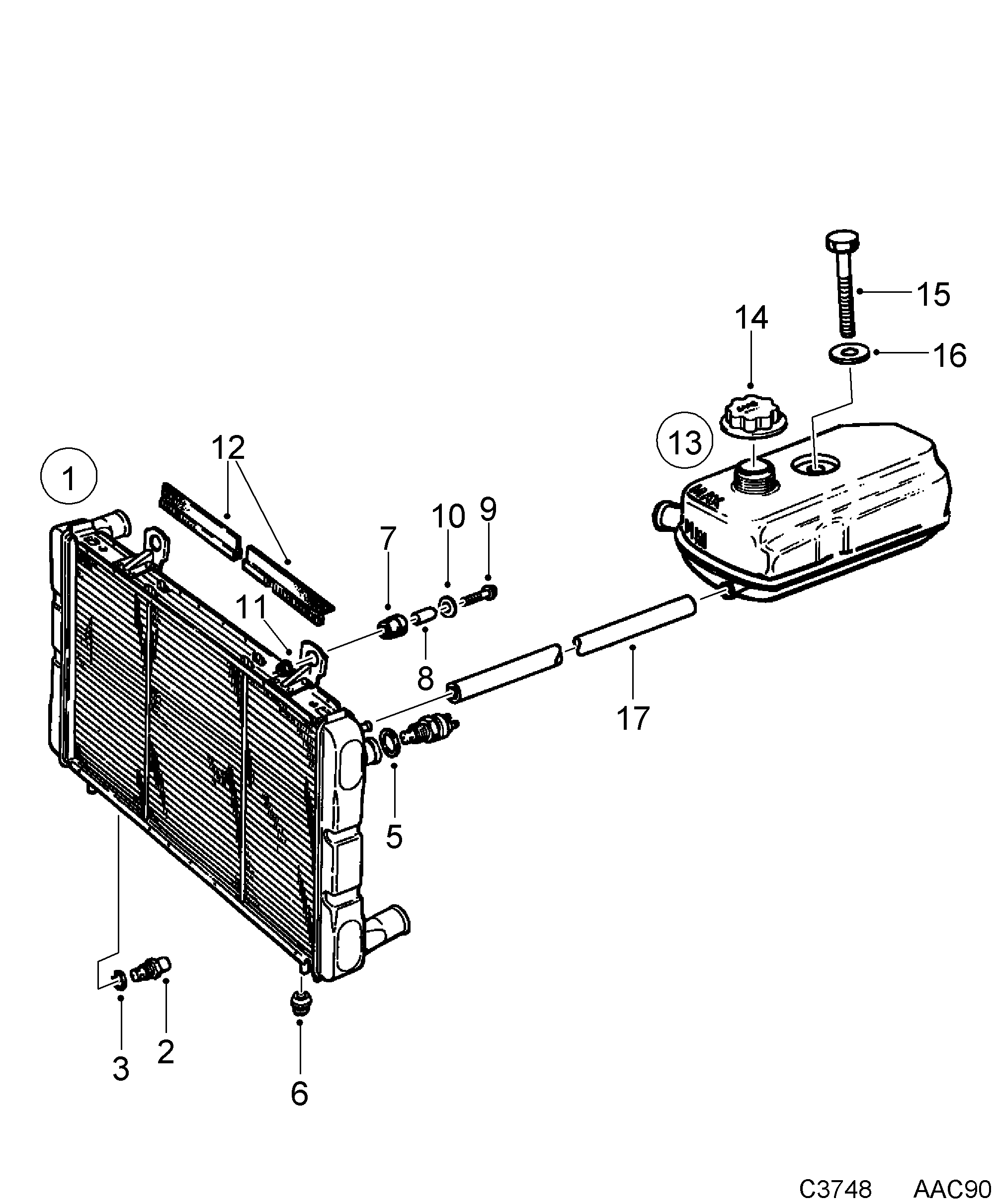 Saab 900 Radiator, etc diagram