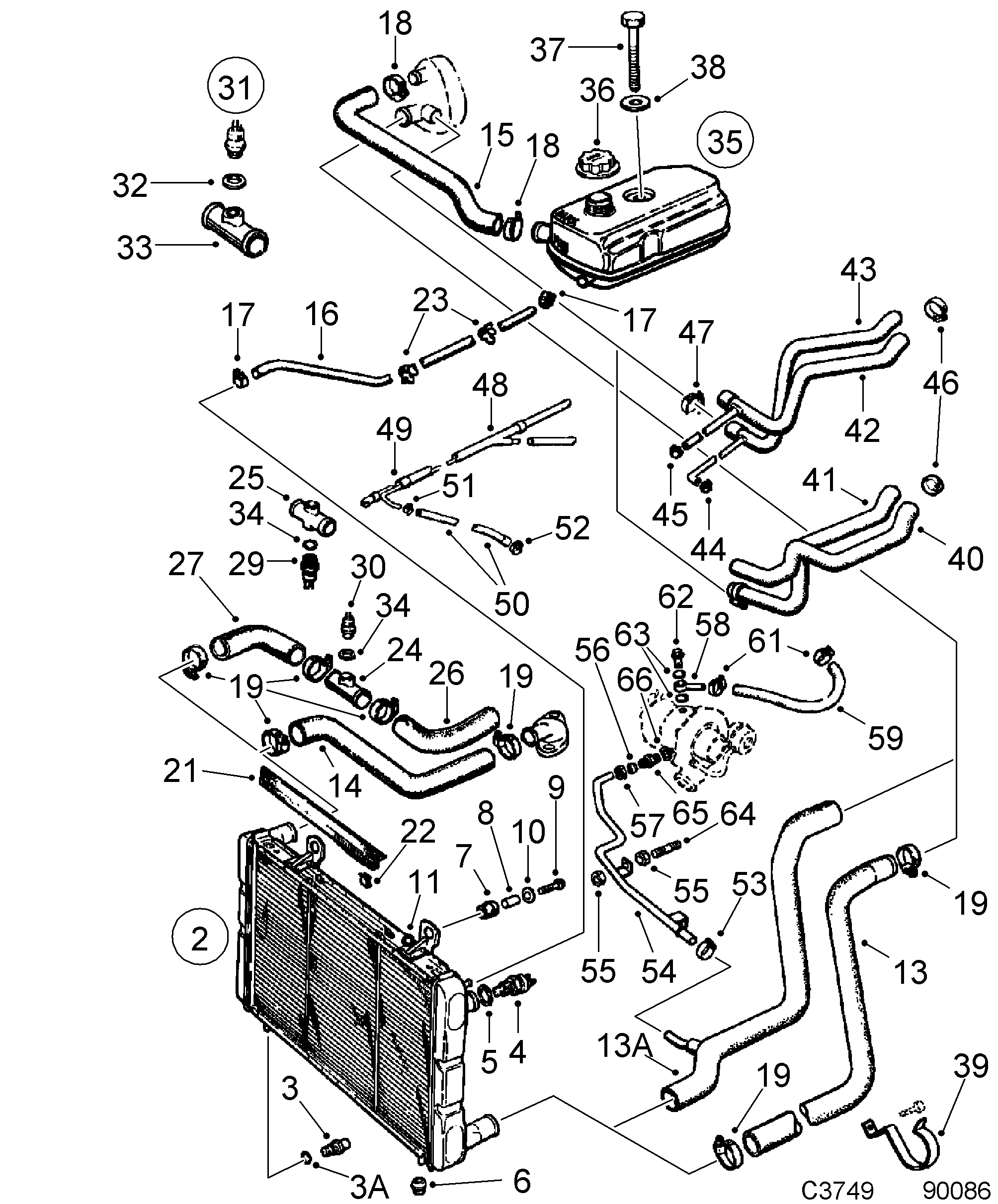 Saab 900 Radiator, etc diagram