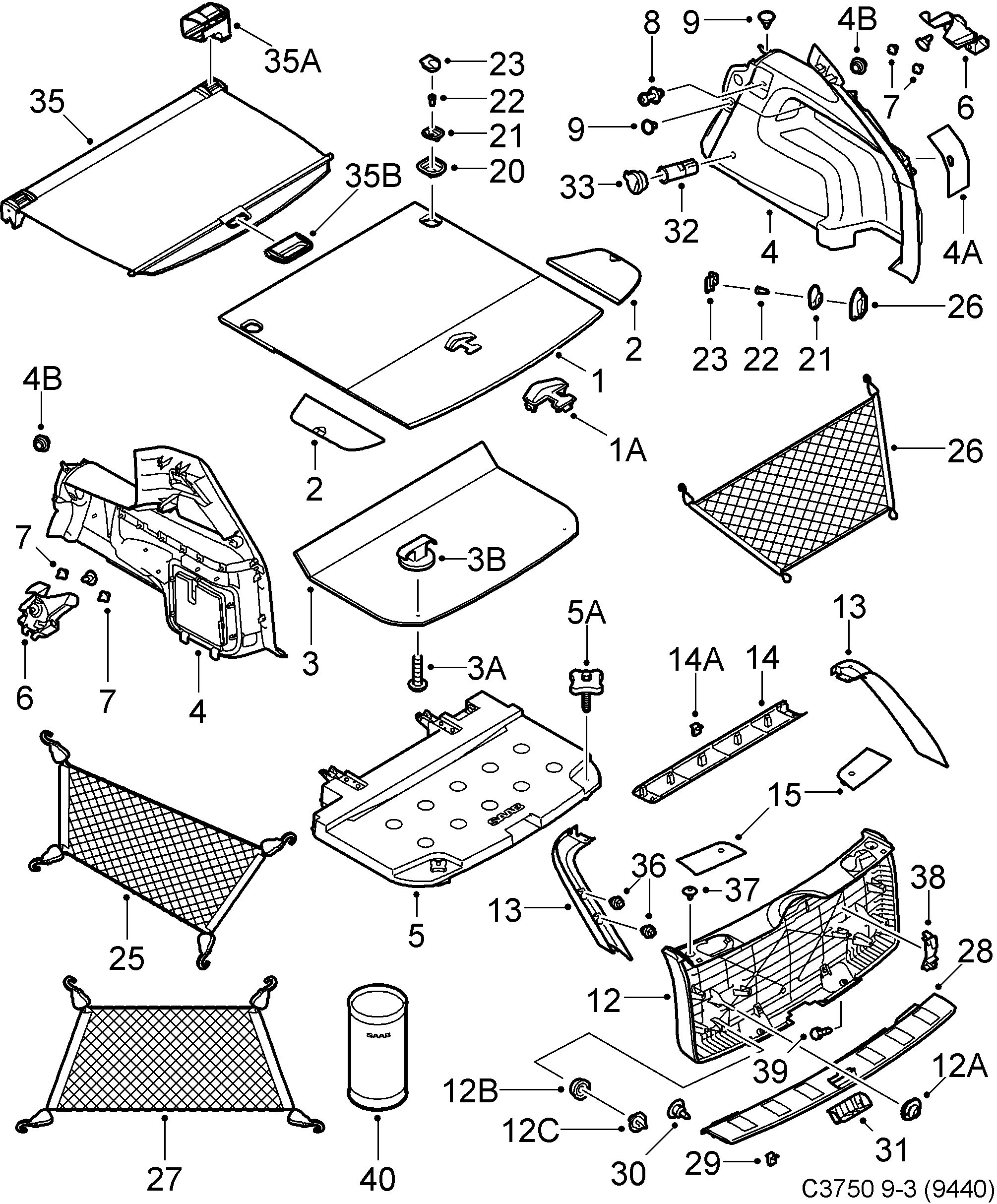 Saab 9-3 (9440) Trunk diagram