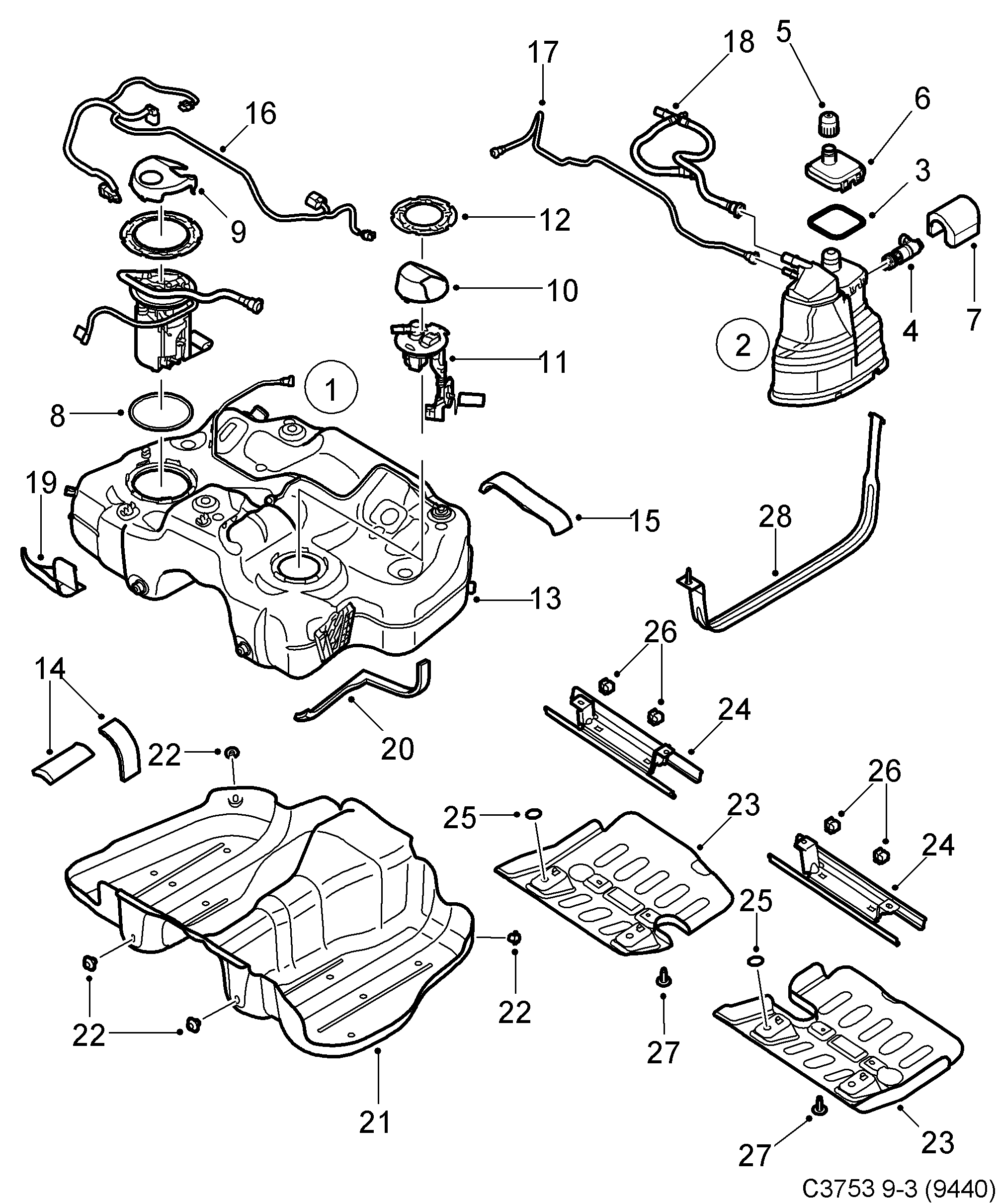 Saab 9-3 (9440) Fuel tank diagram