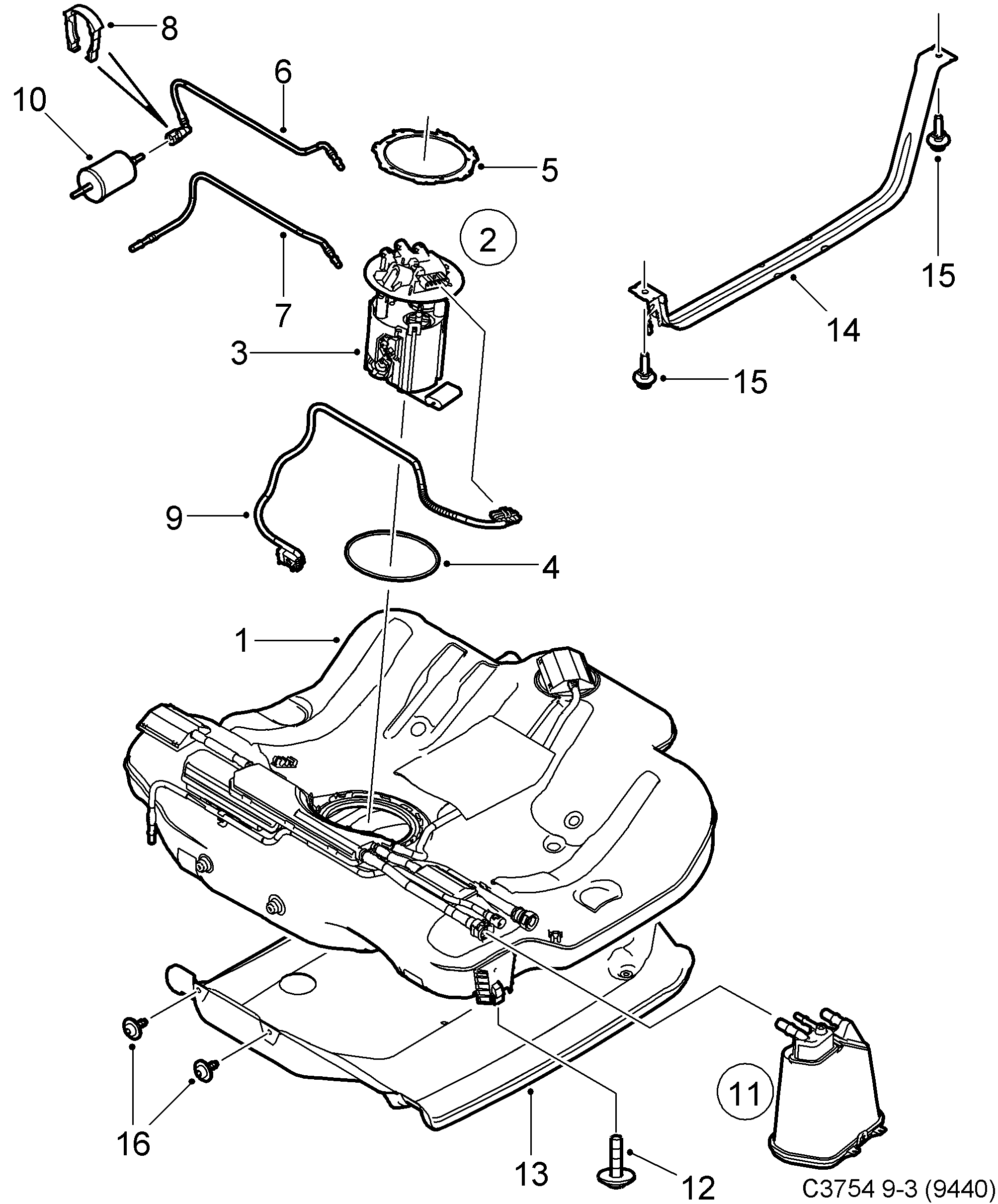 Saab 9-3 (9440) Fuel tank diagram