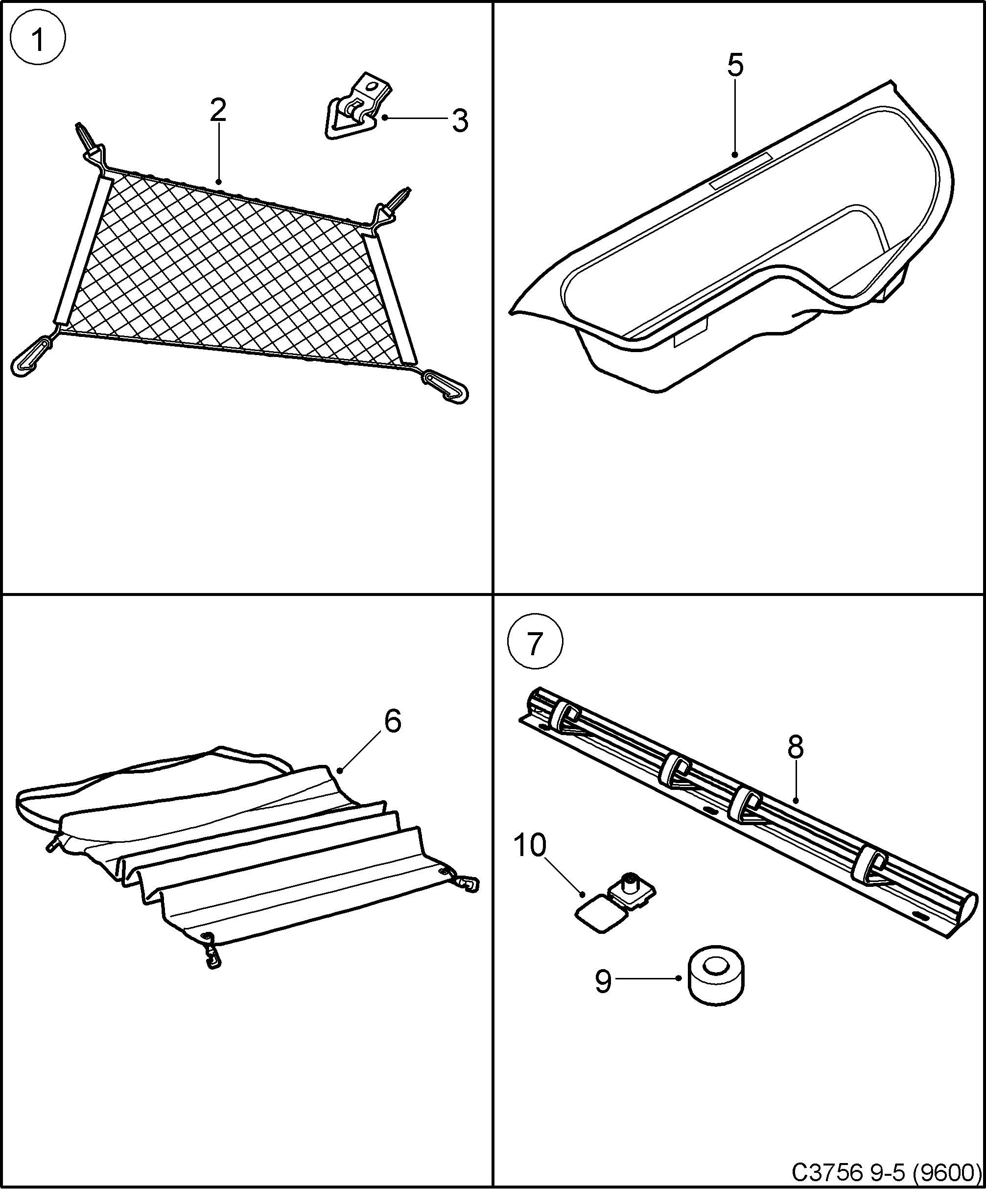 Saab 9-5 (9600) Luggage compartment diagram