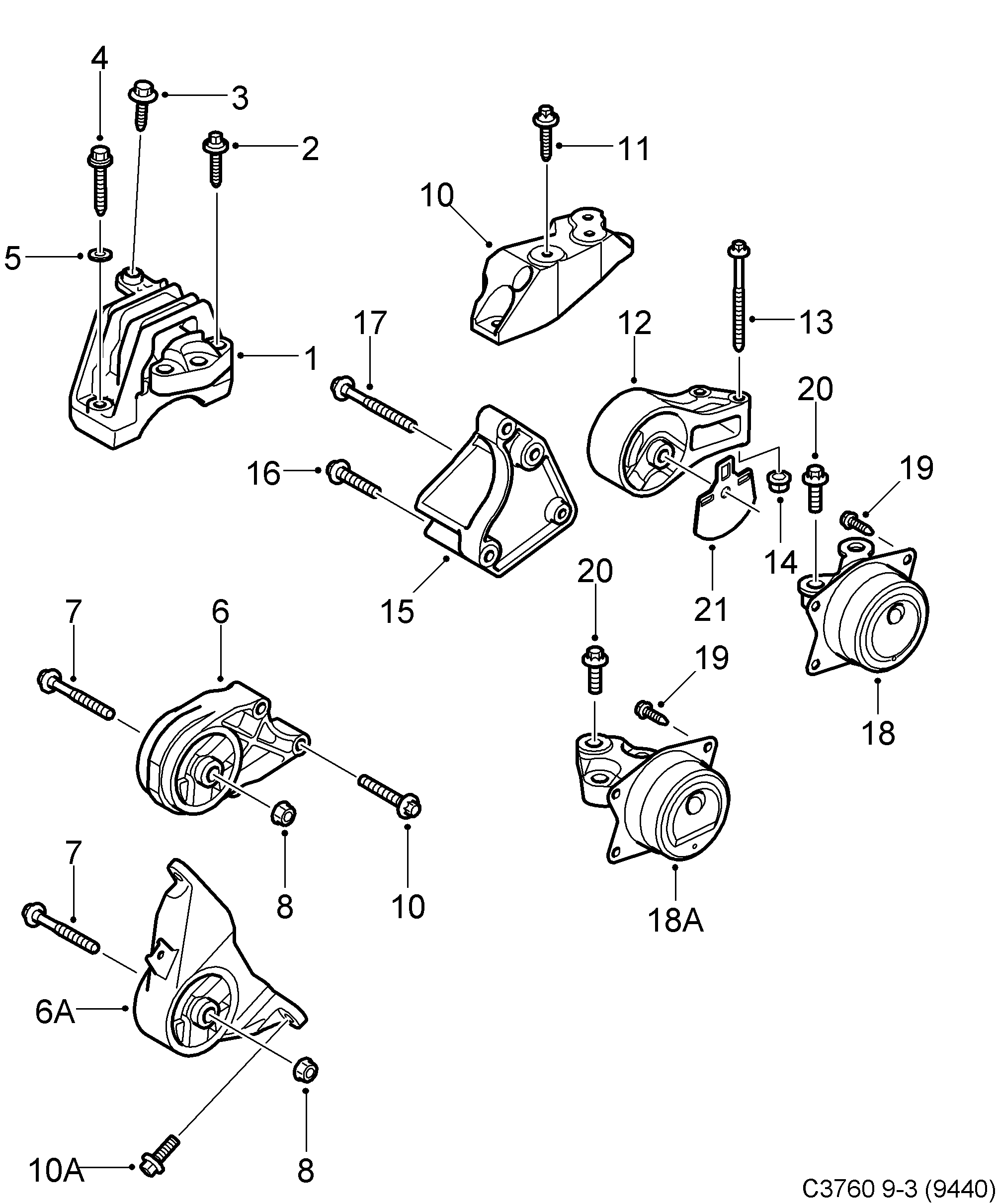 Saab 9-3 (9440) Engine suspension diagram