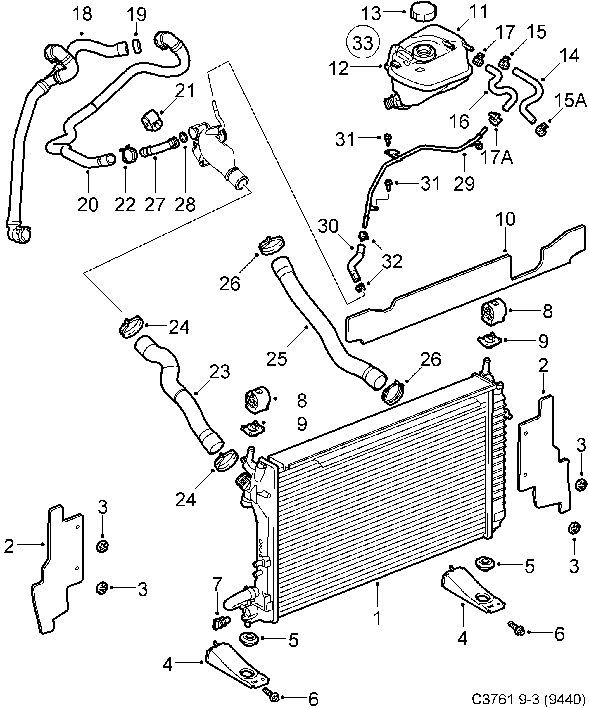 Saab 9-3 (9440) Radiator Expansion tank diagram