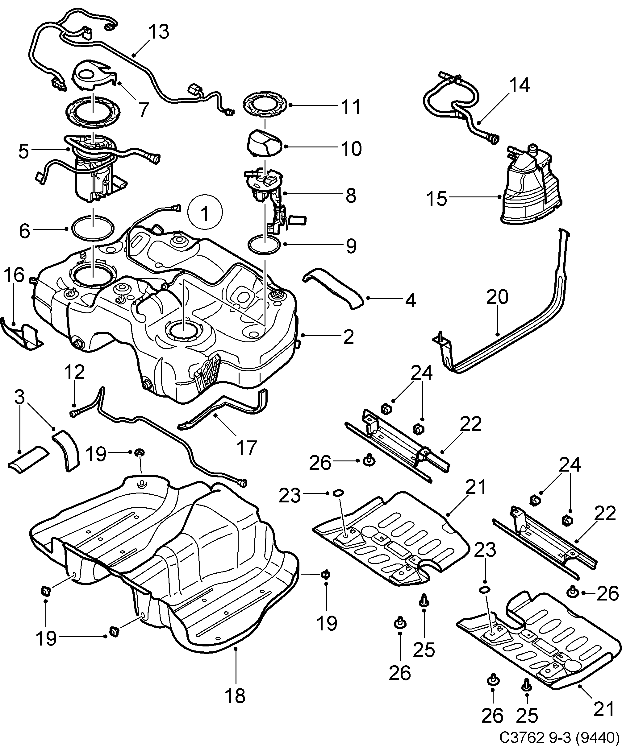 Saab 9-3 (9440) Fuel tank diagram