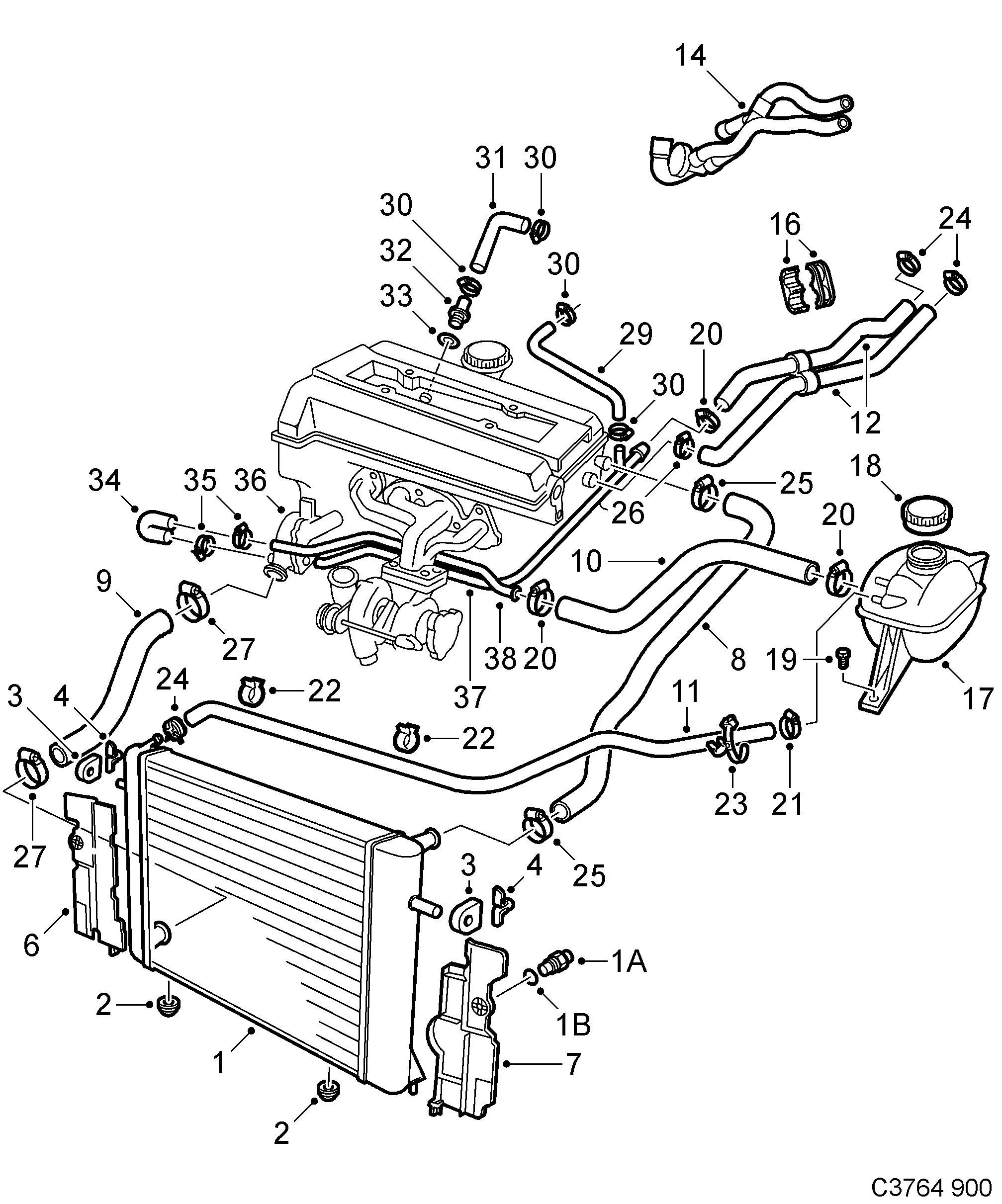 Saab 900 Cooling system diagram