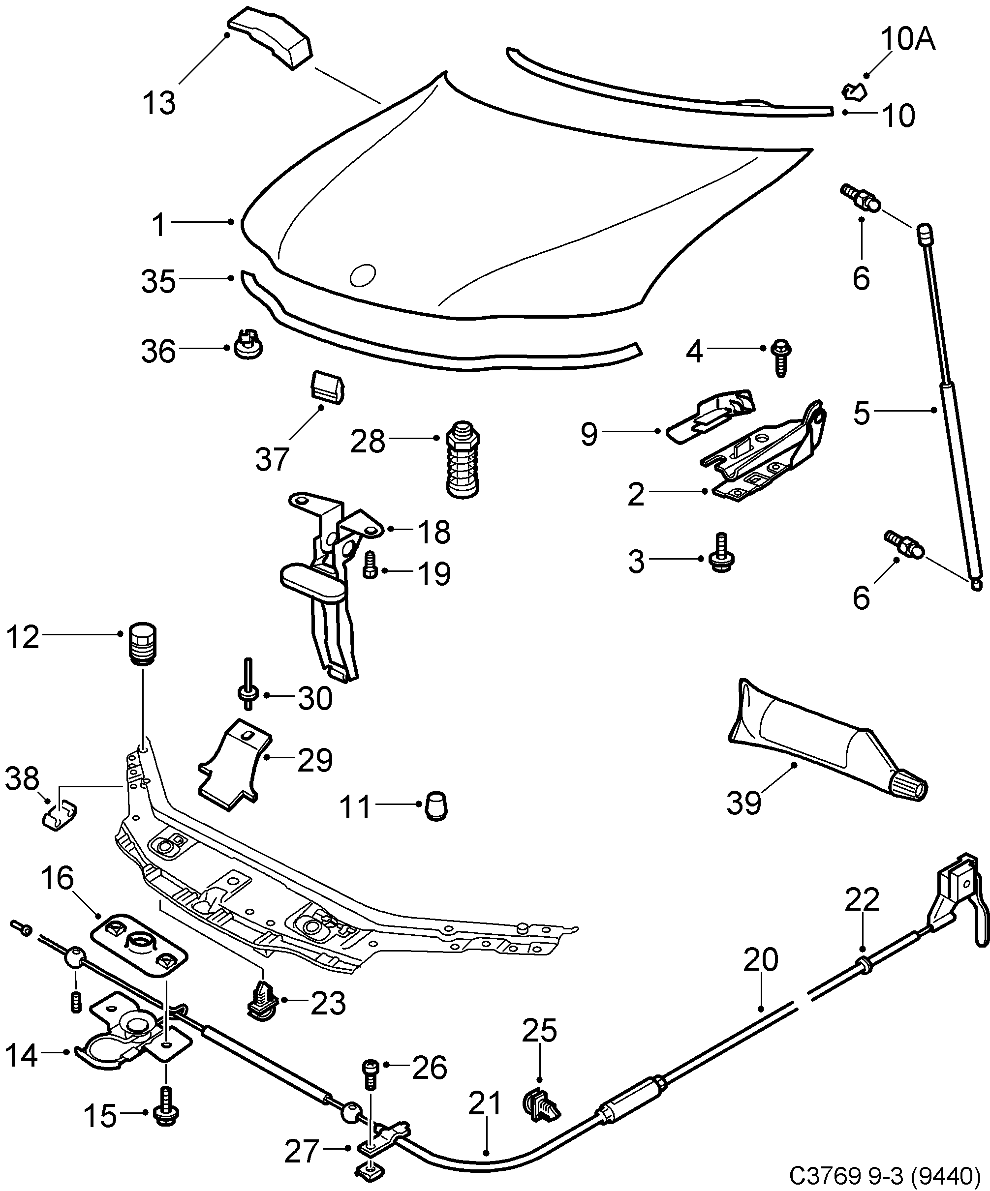 Saab 9-3 (9440) Hood diagram