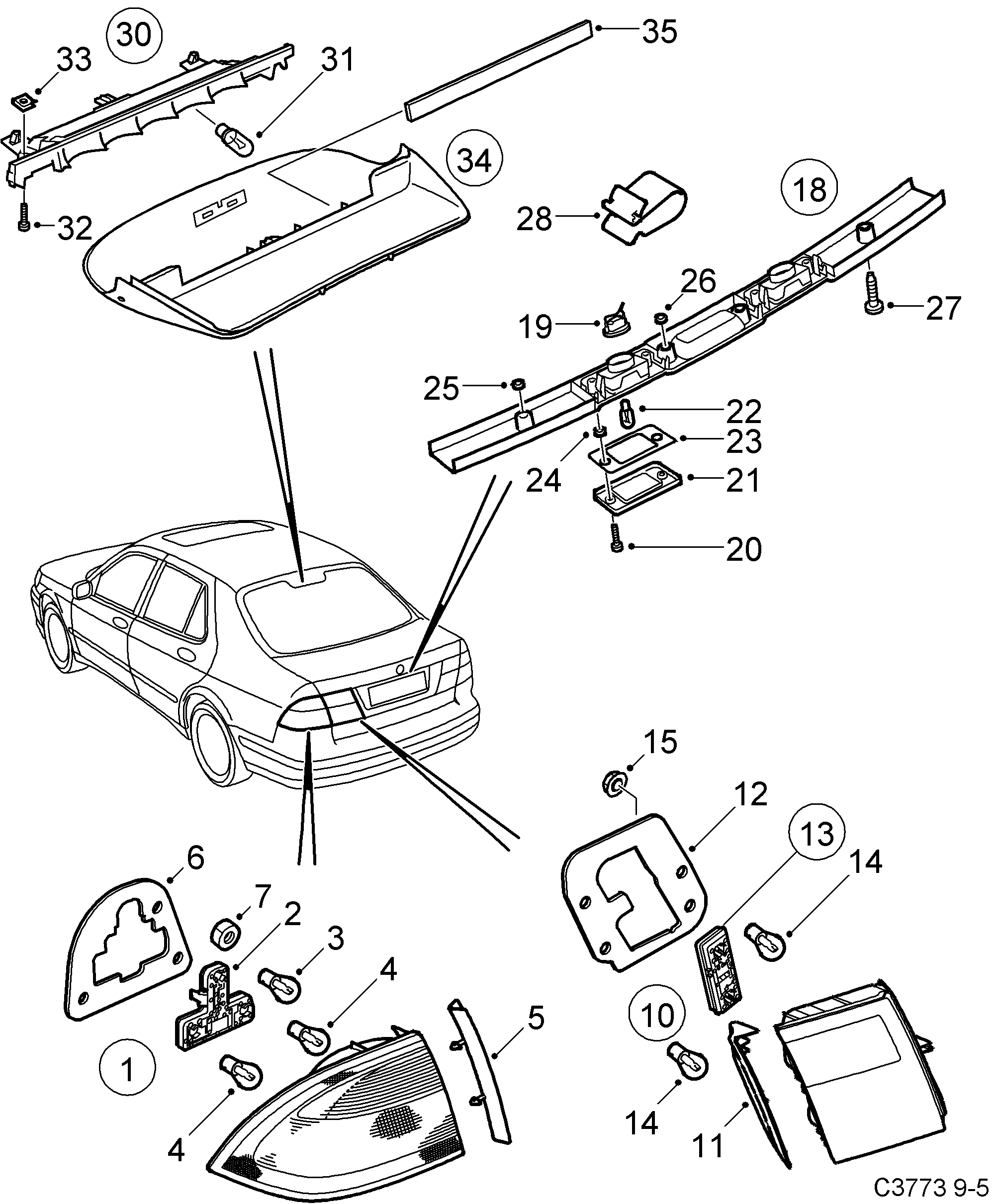 Saab 9-5 (9600) Tail light diagram
