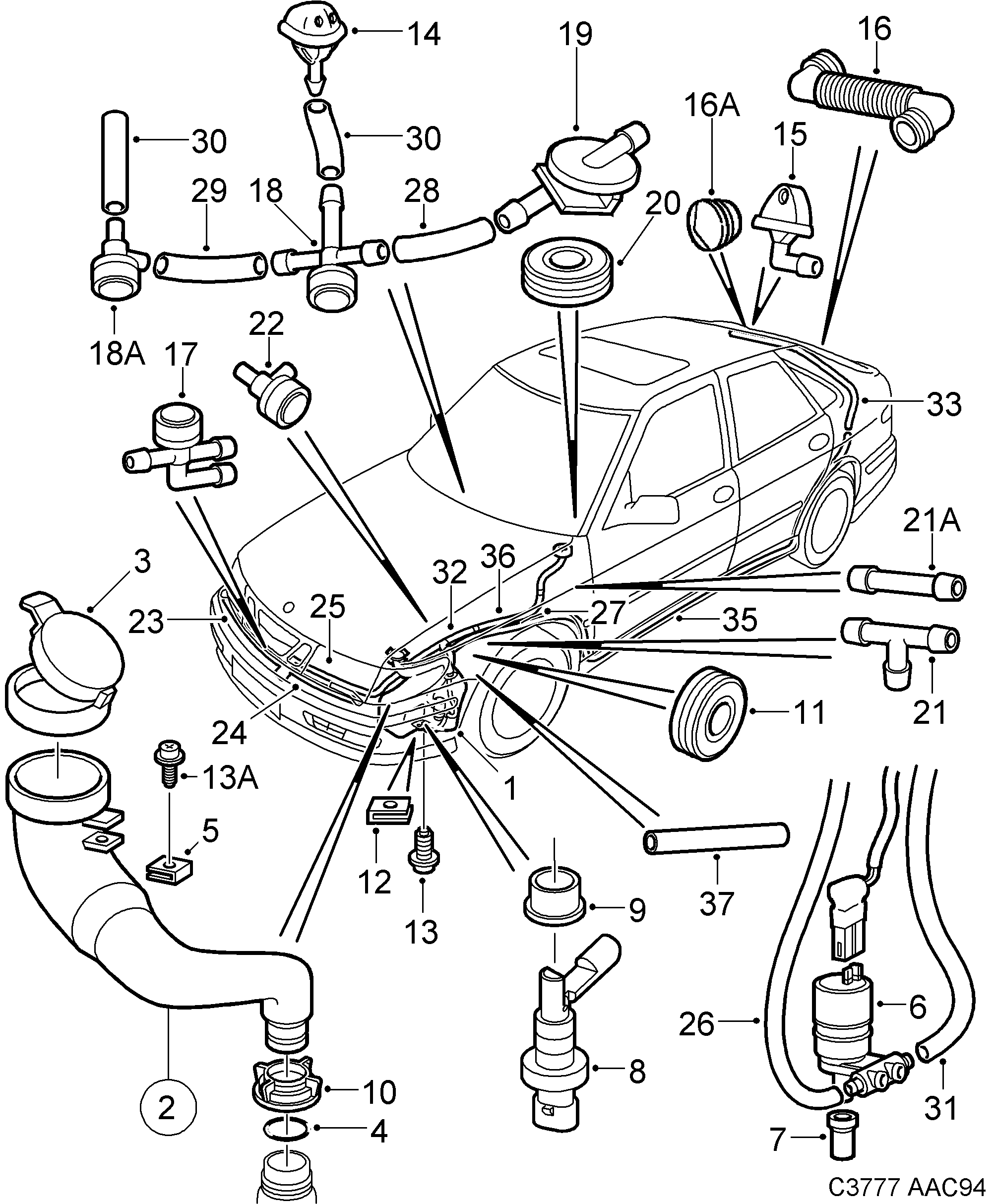 Saab 900 Washer unit diagram