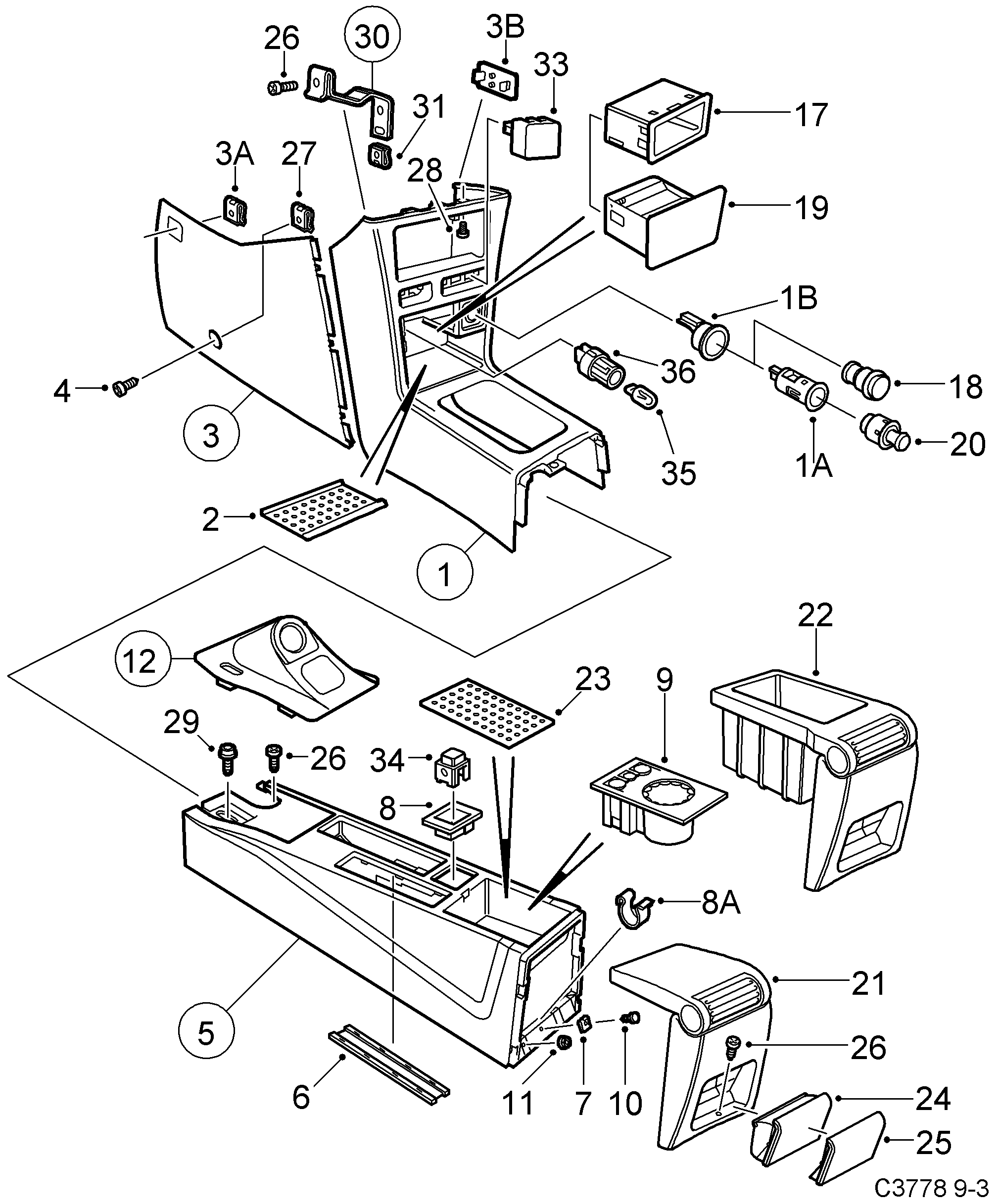 Saab 9-3 (9400) Centre console diagram