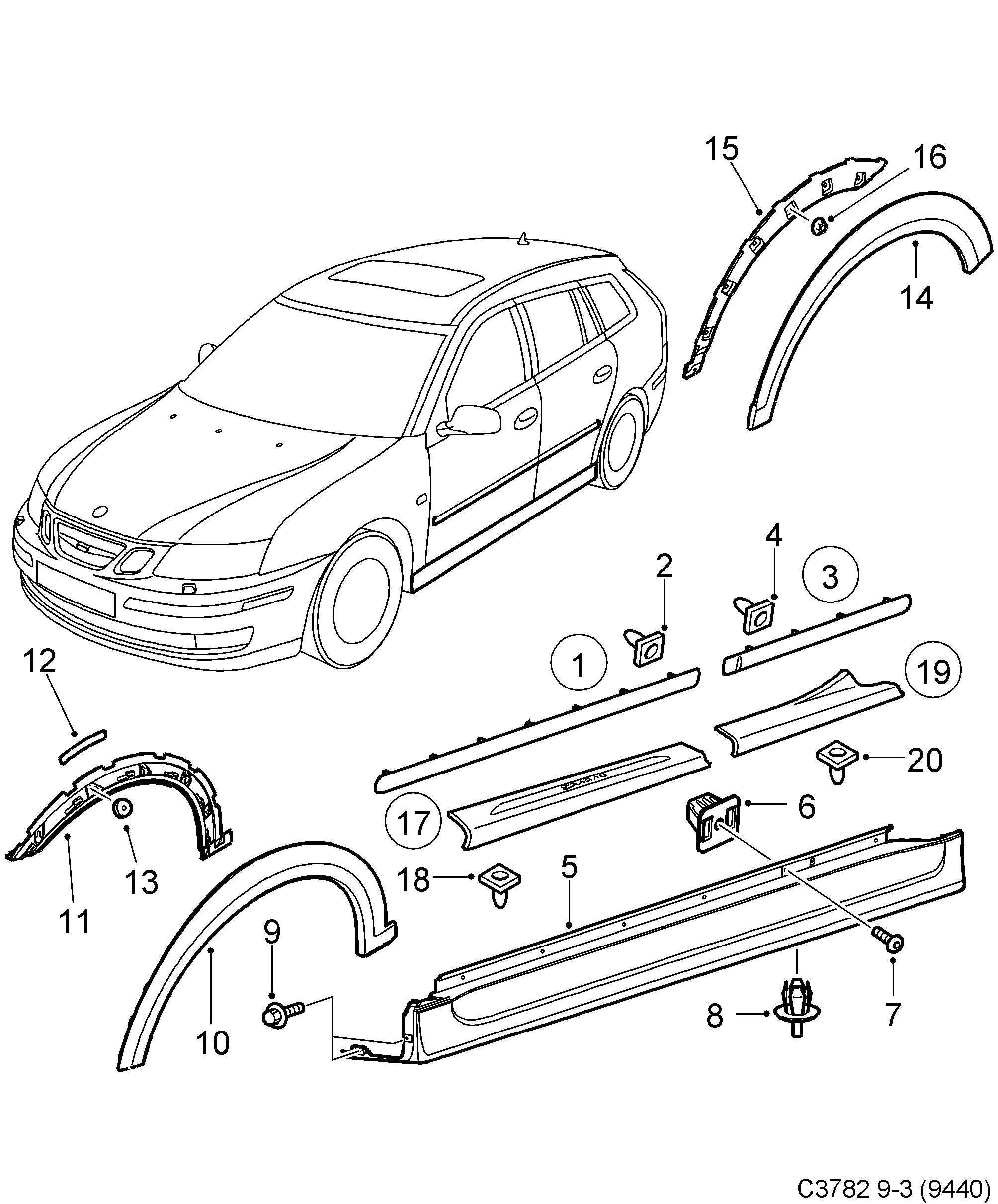 Saab 9-3 (9440) Decor Lower diagram