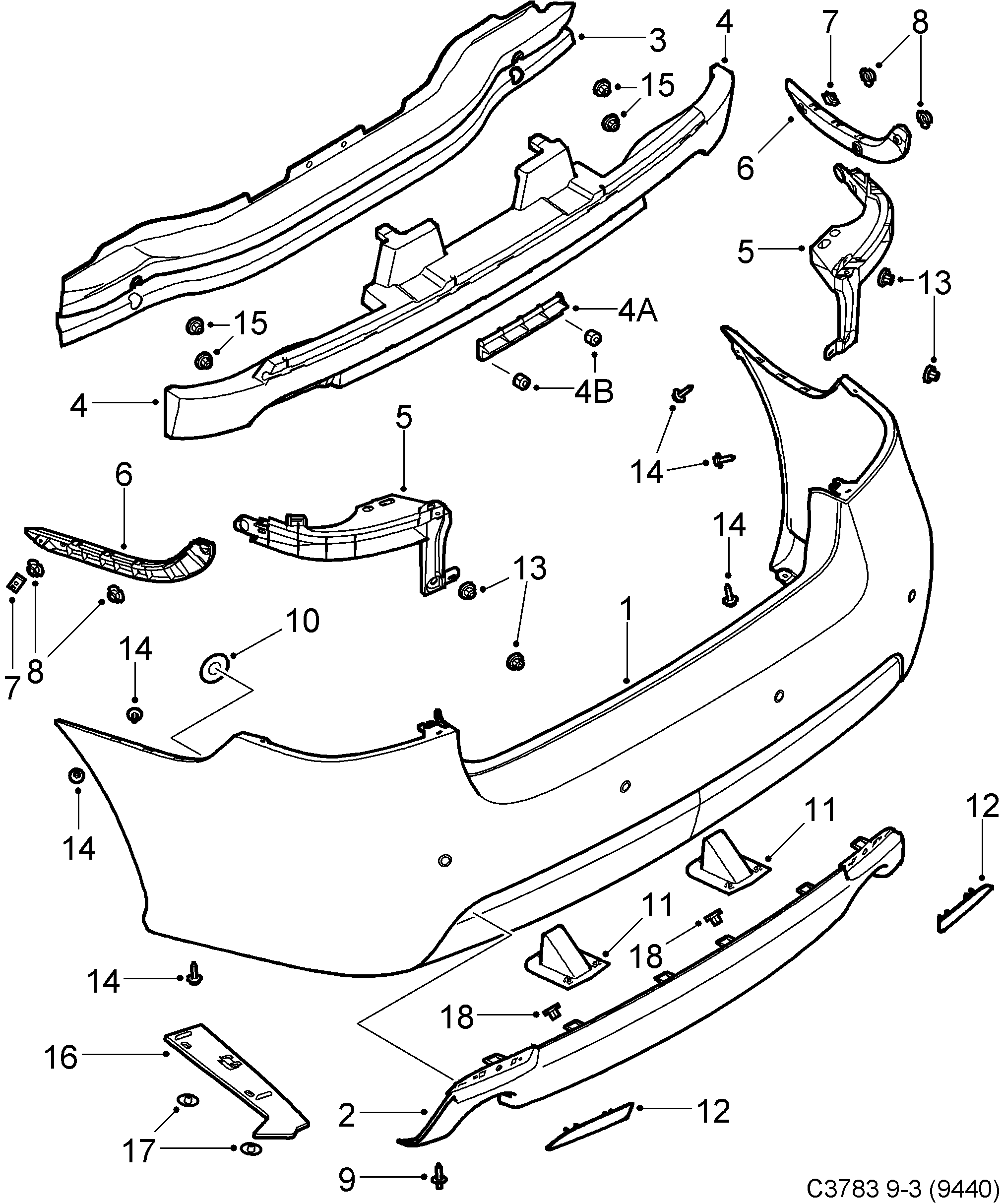Saab 9-3 (9440) Bumper, rear diagram