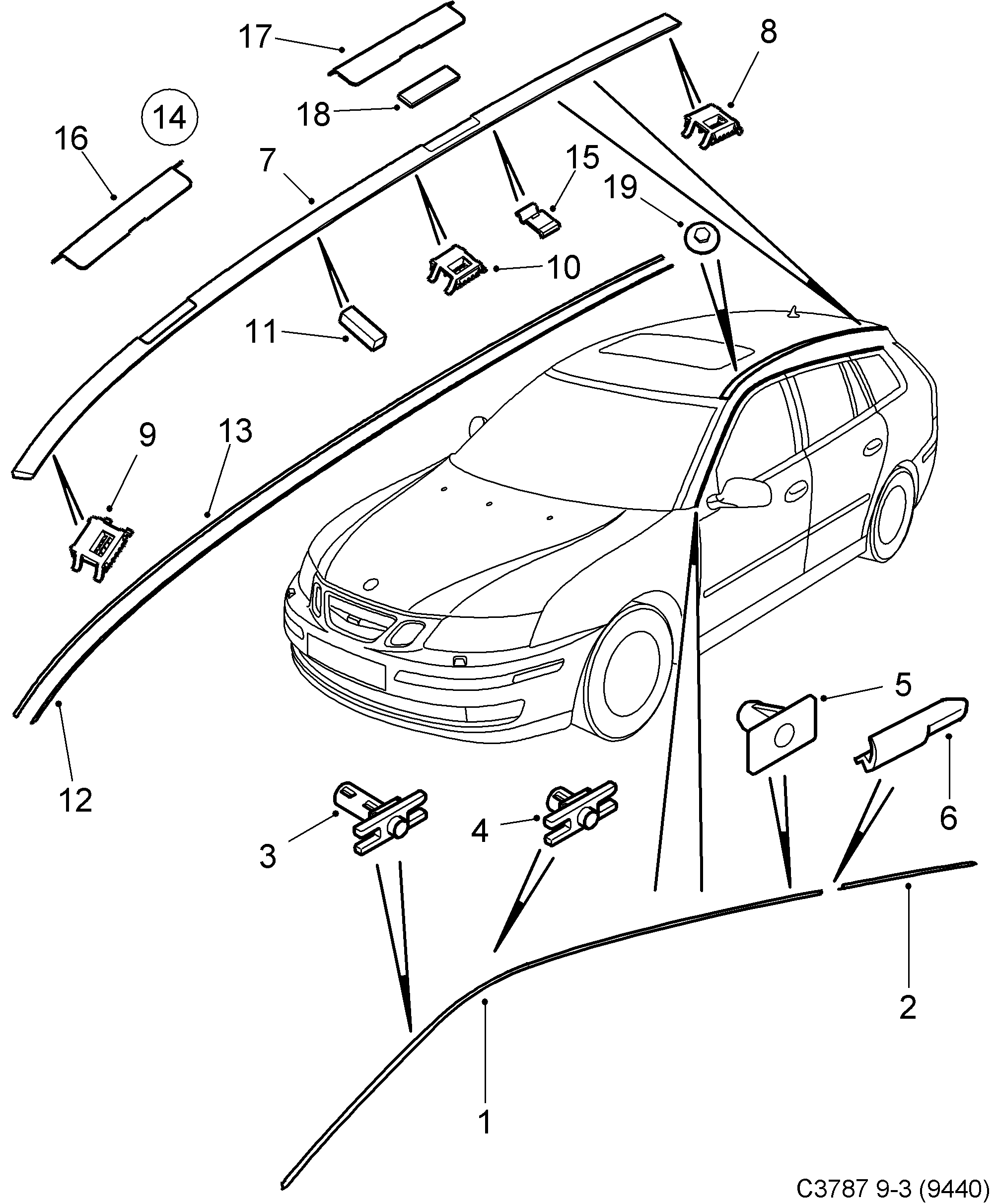 Saab 9-3 (9440) Decor Upper trim diagram