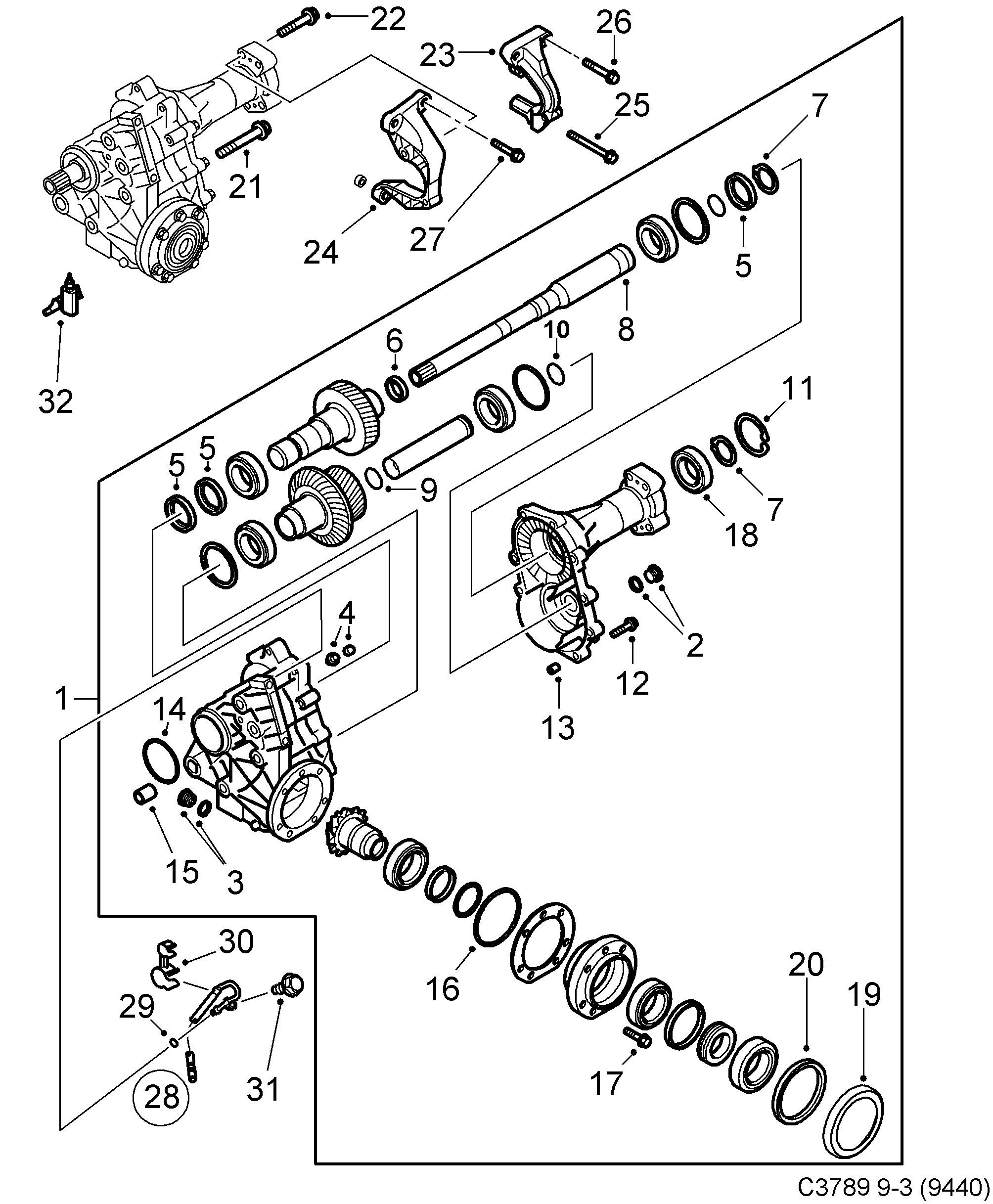 Saab 9-3 (9440) Transfer box assy Front diagram