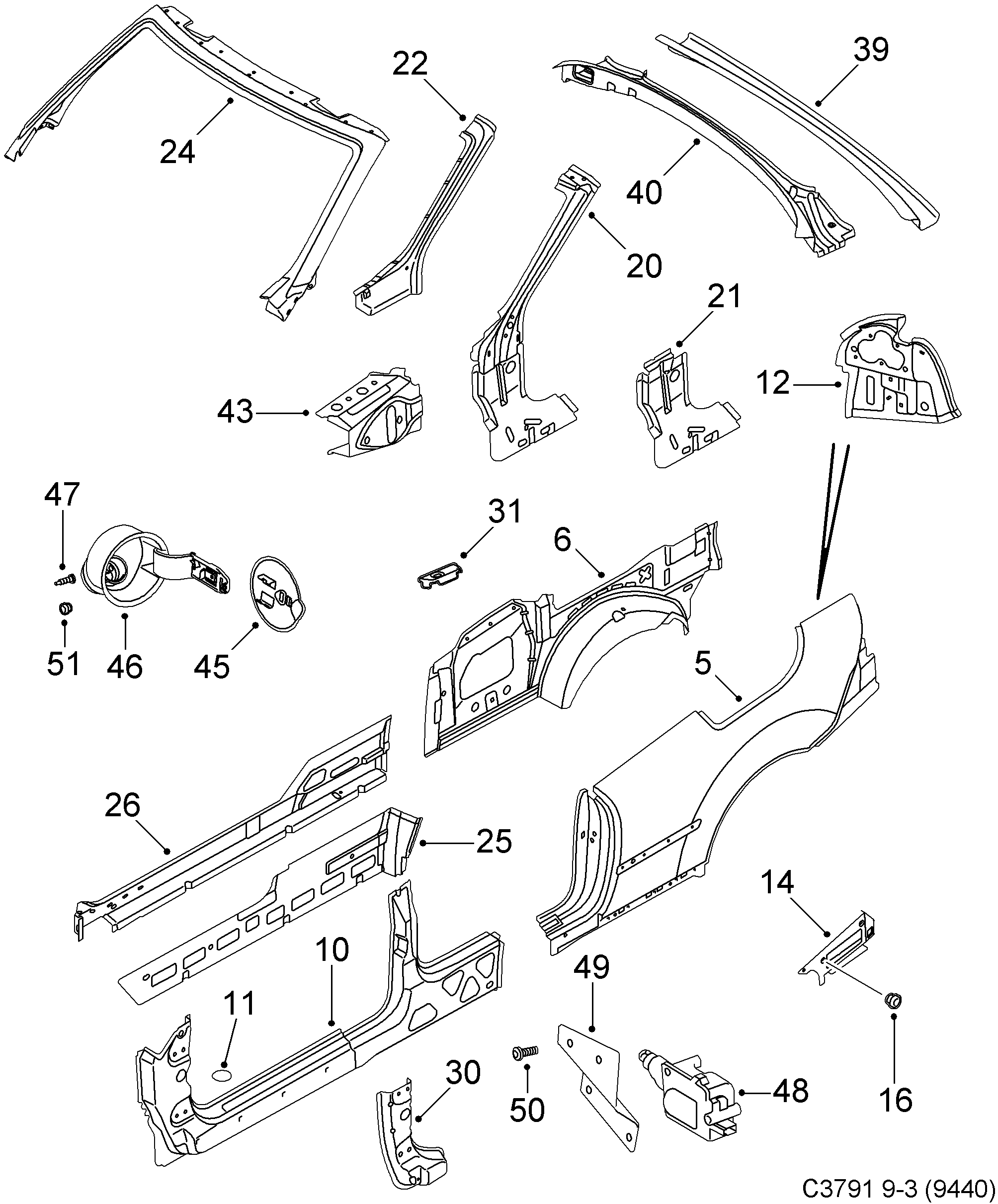 Saab 9-3 (9440) Valance diagram