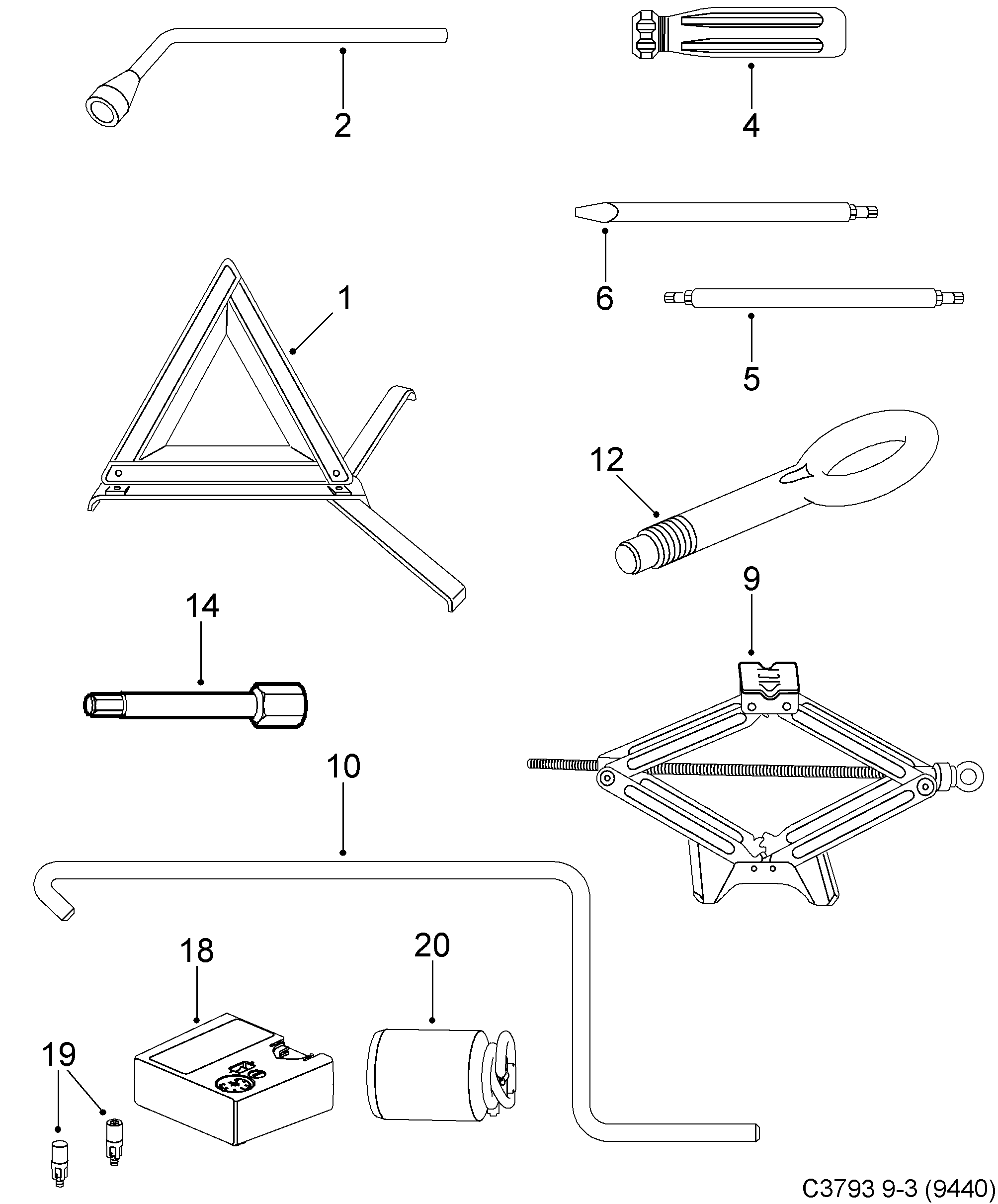 Saab 9-3 (9440) Tool kit diagram