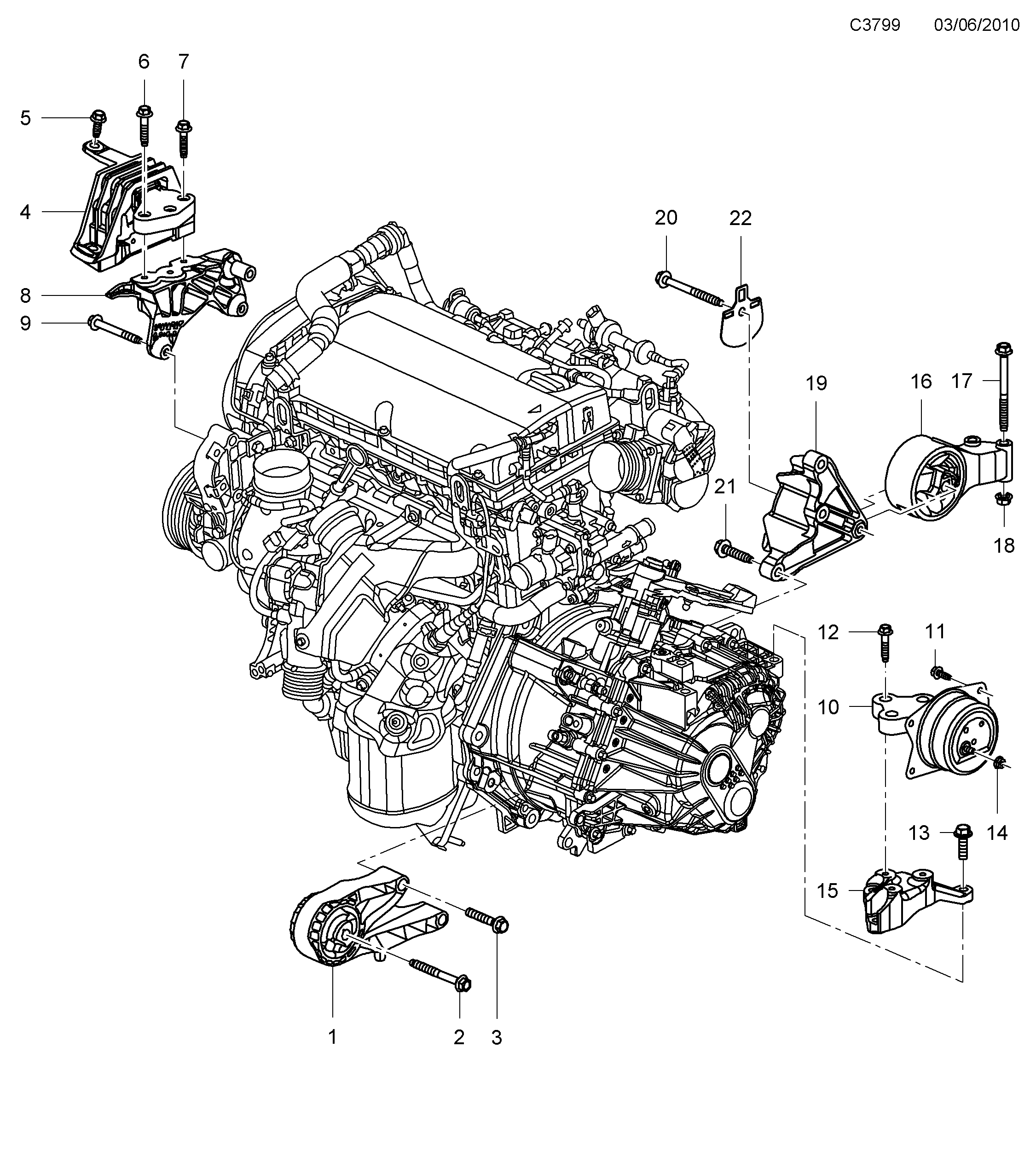 Saab 9-5 (650) Engine suspension diagram