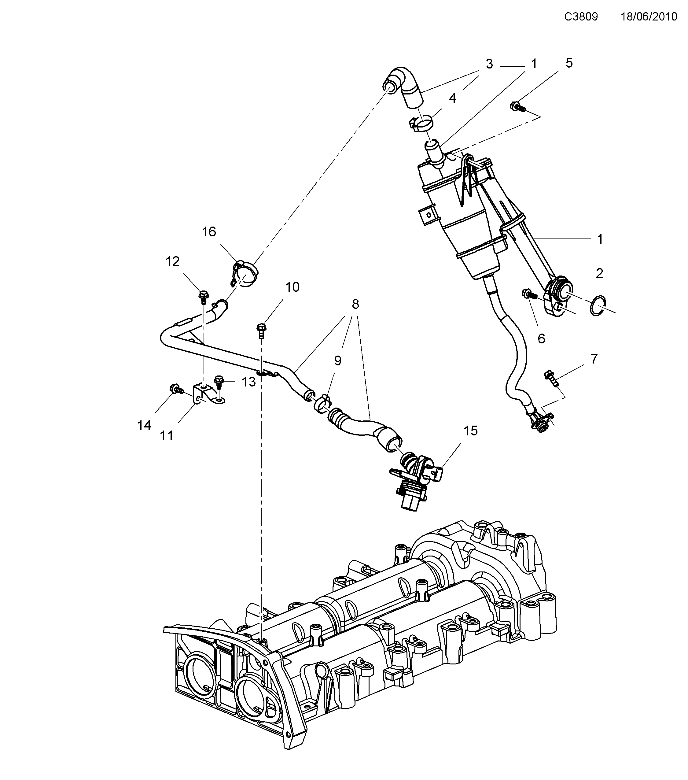 Saab 9-5 (650) Crank case ventilation diagram