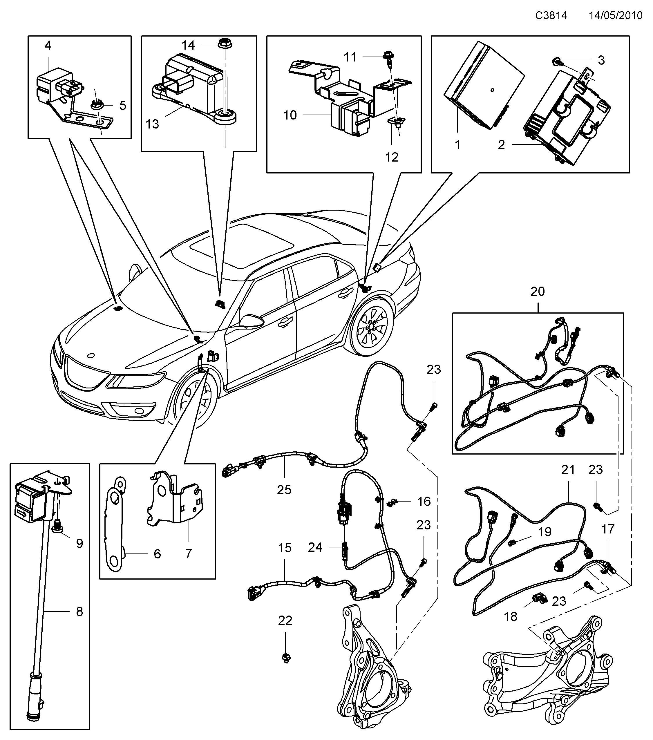 Saab 9-5 (650) Sensors diagram