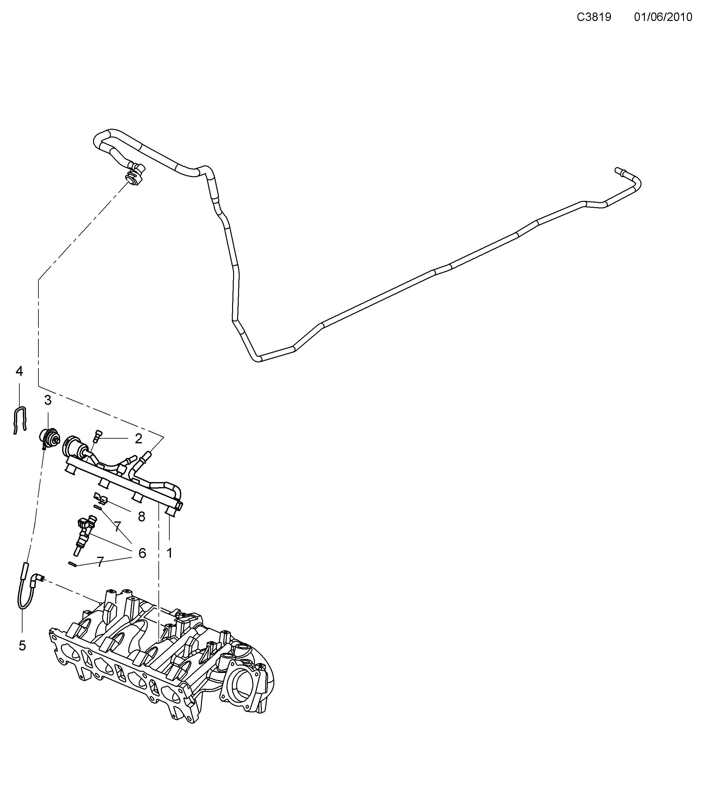 Saab 9-5 (650) Fuel rail diagram