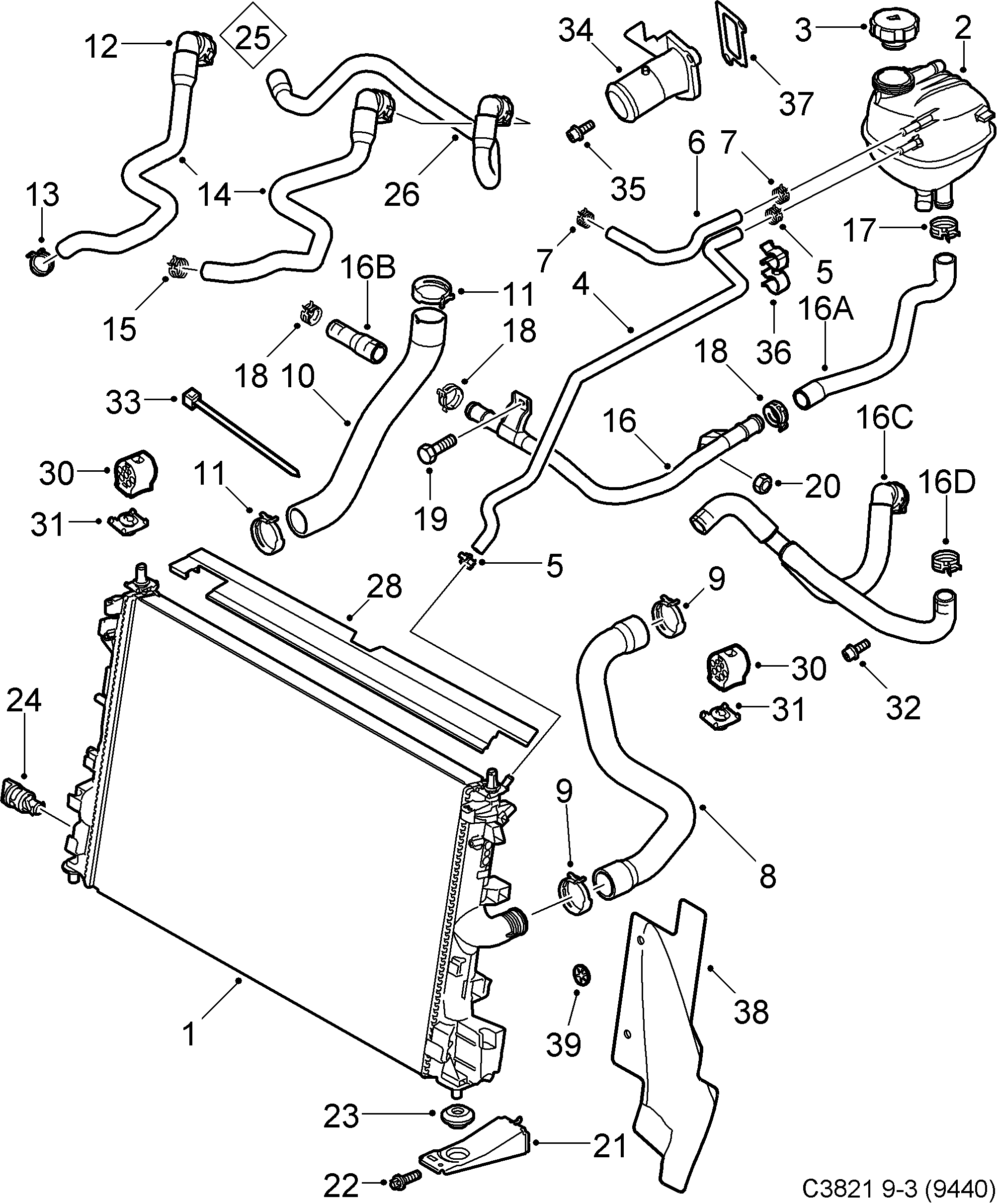 Saab 9-3 (9440) Radiator Expansion tank diagram