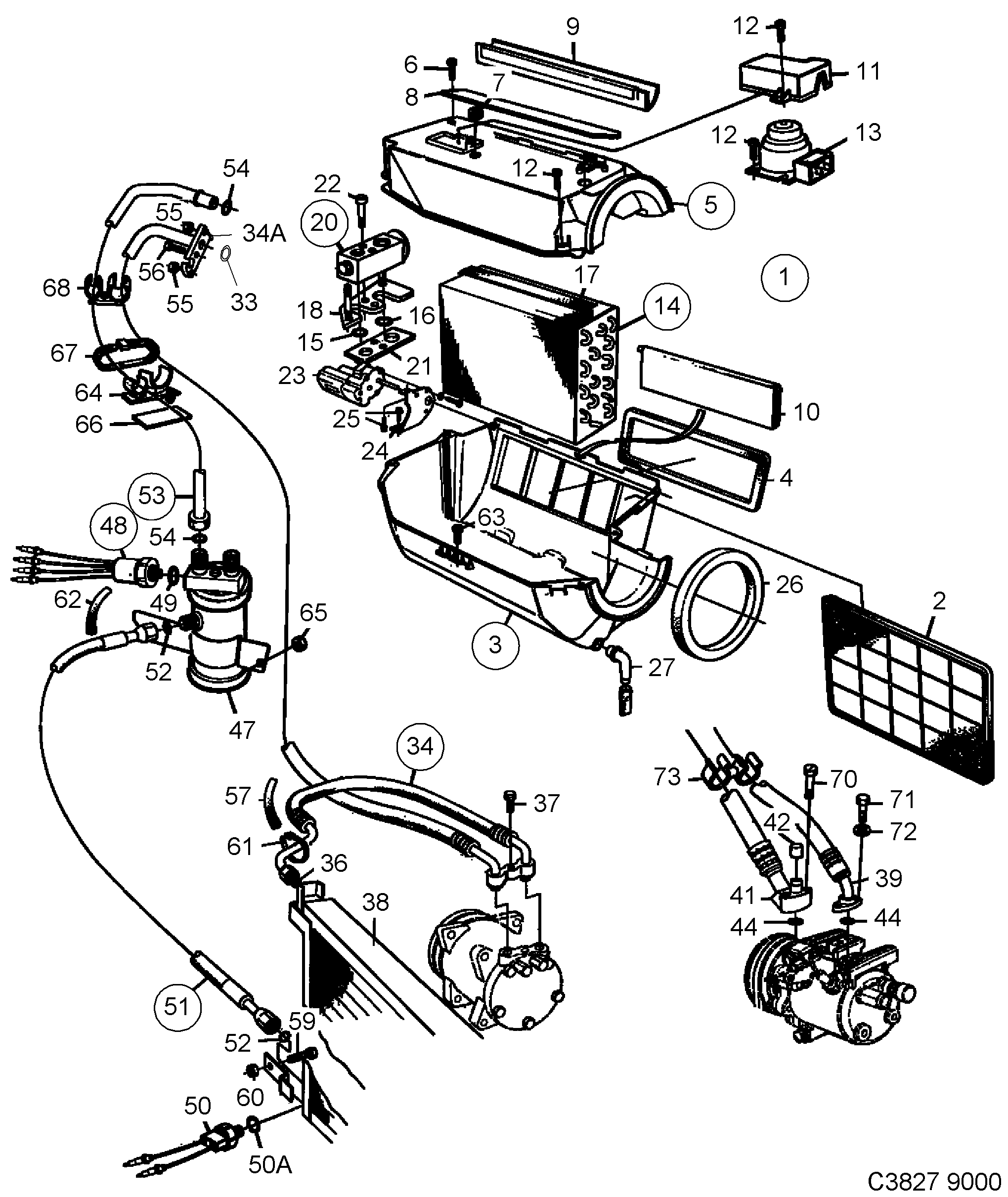 Saab 9000 AC evaporator diagram