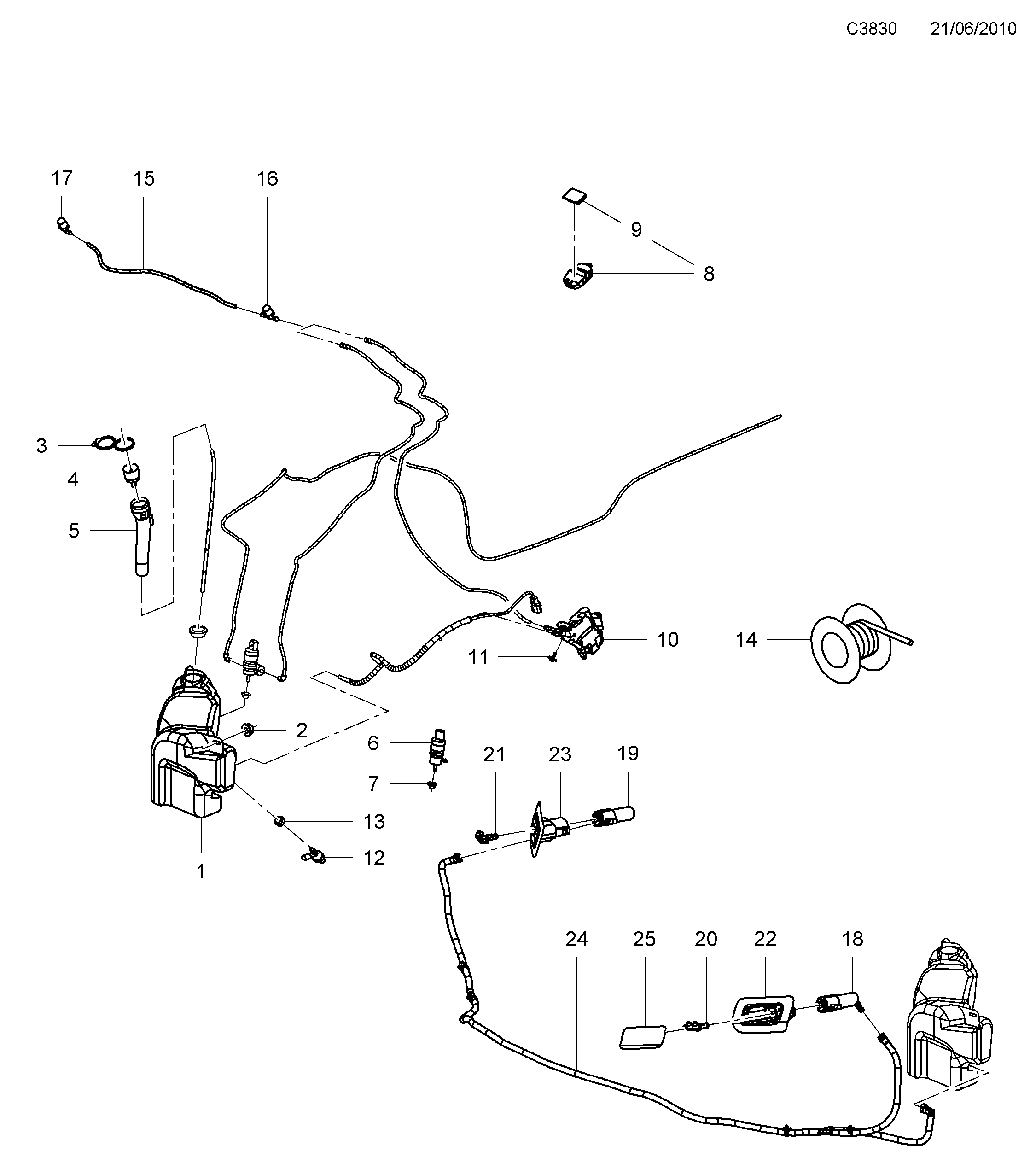 Saab 9-5 (650) Washer unit diagram