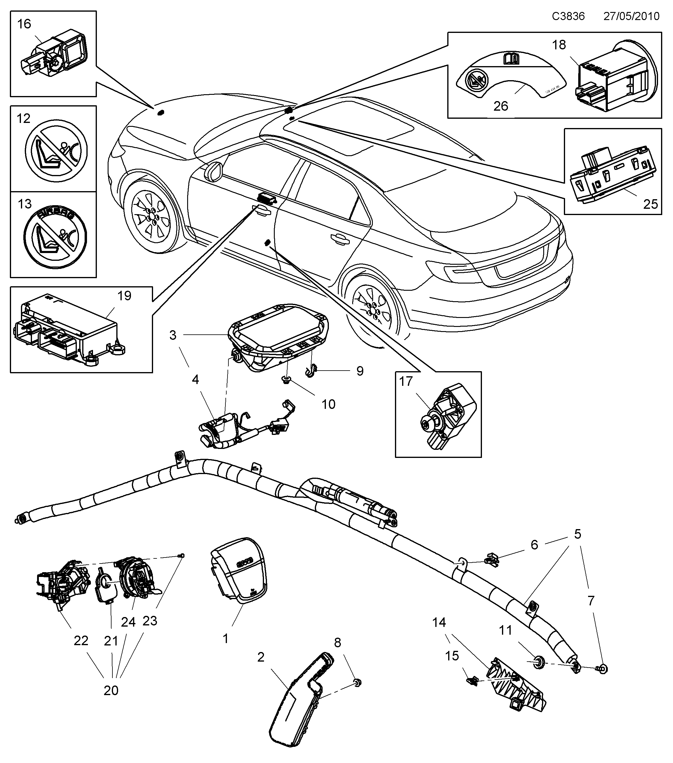 Saab 9-5 (650) Inflatable bag diagram