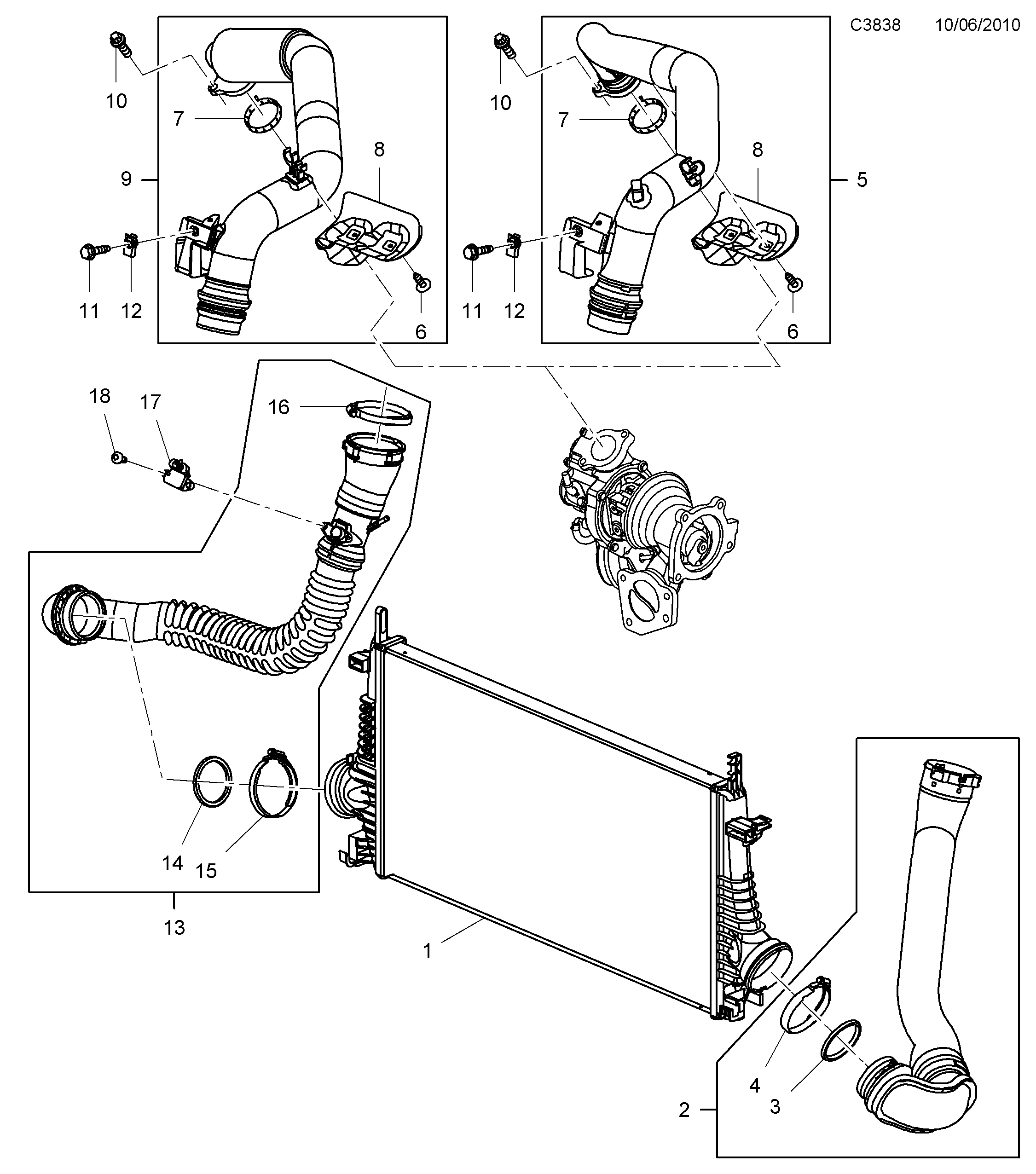 Saab 9-5 (650) Charge air cooler diagram