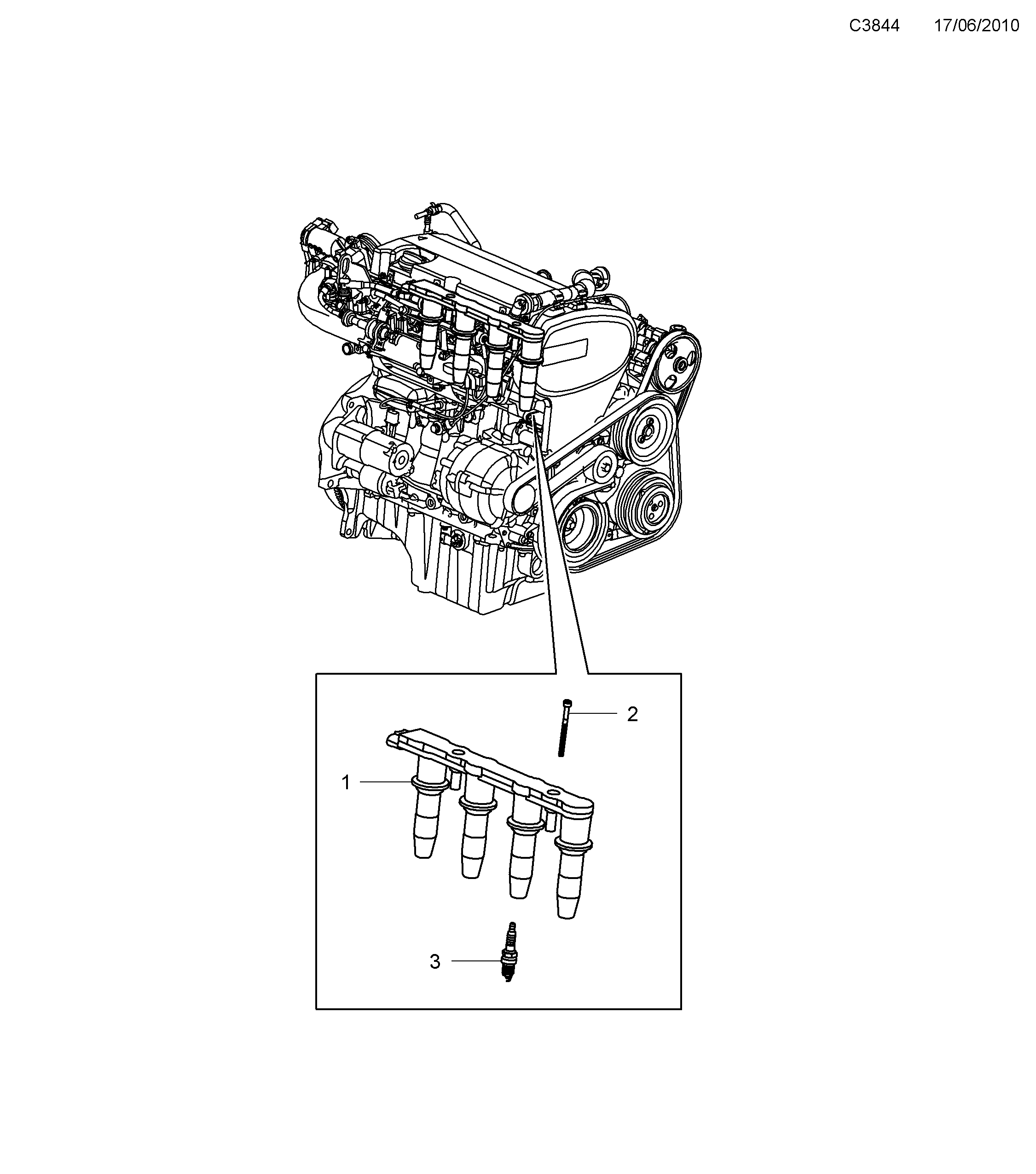 Saab 9-5 (650) Ignition coil, cables, diagram