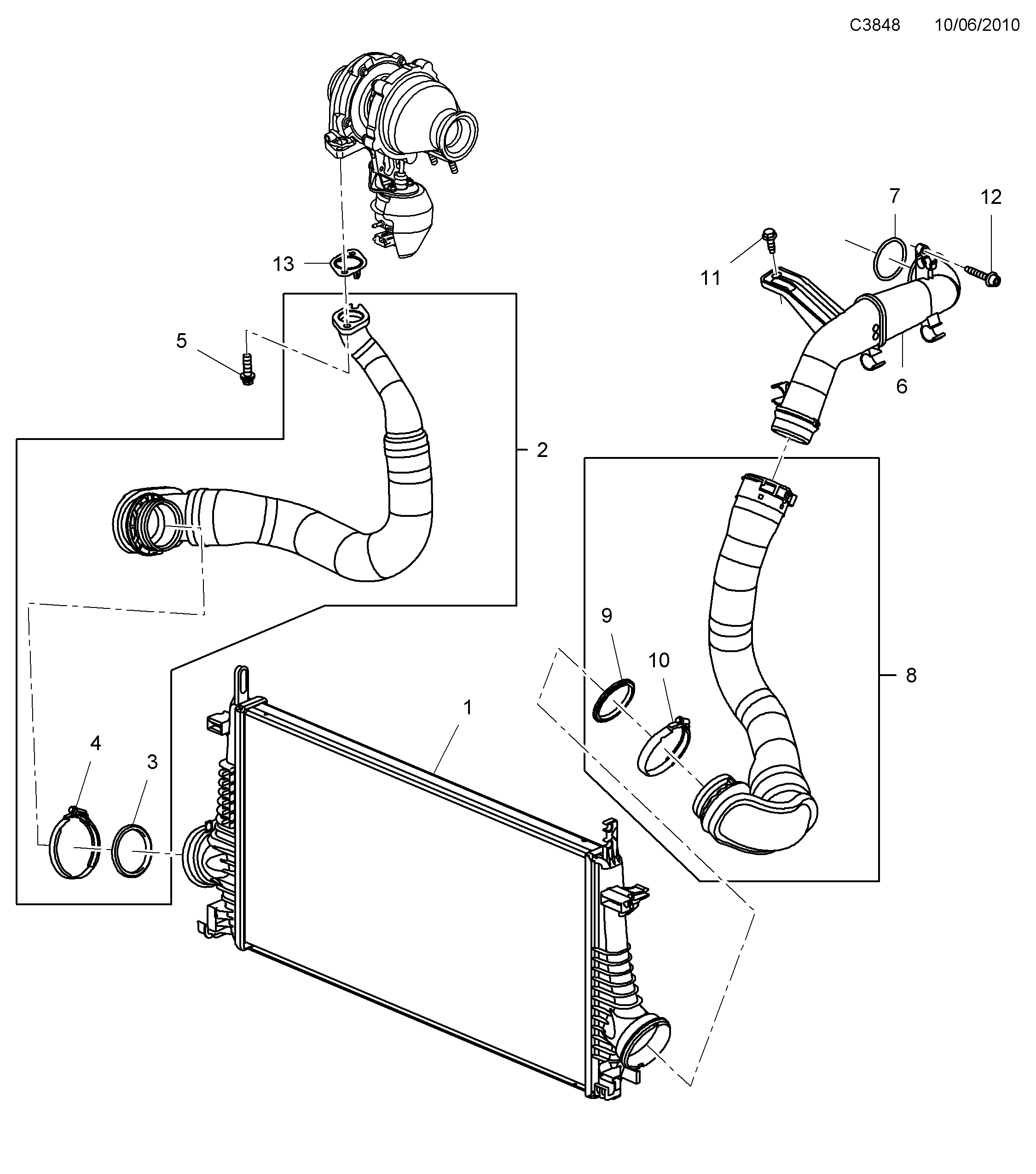 Saab 9-5 (650) Charge air cooler diagram