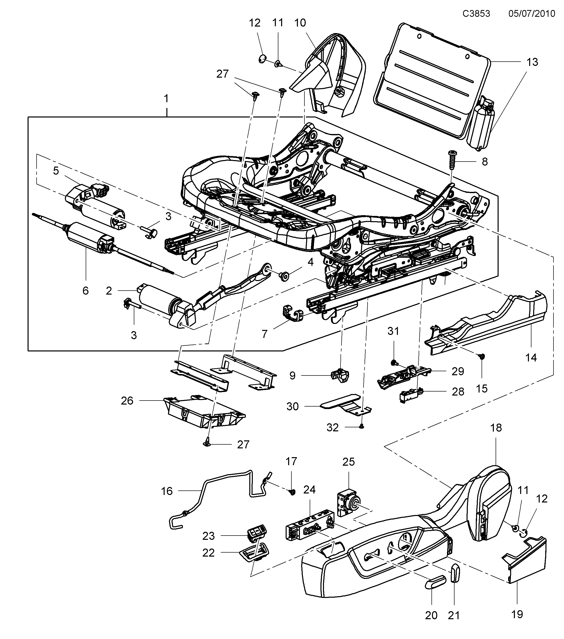 Saab 9-5 (650) Cushion frame Electric, multi-directional diagram