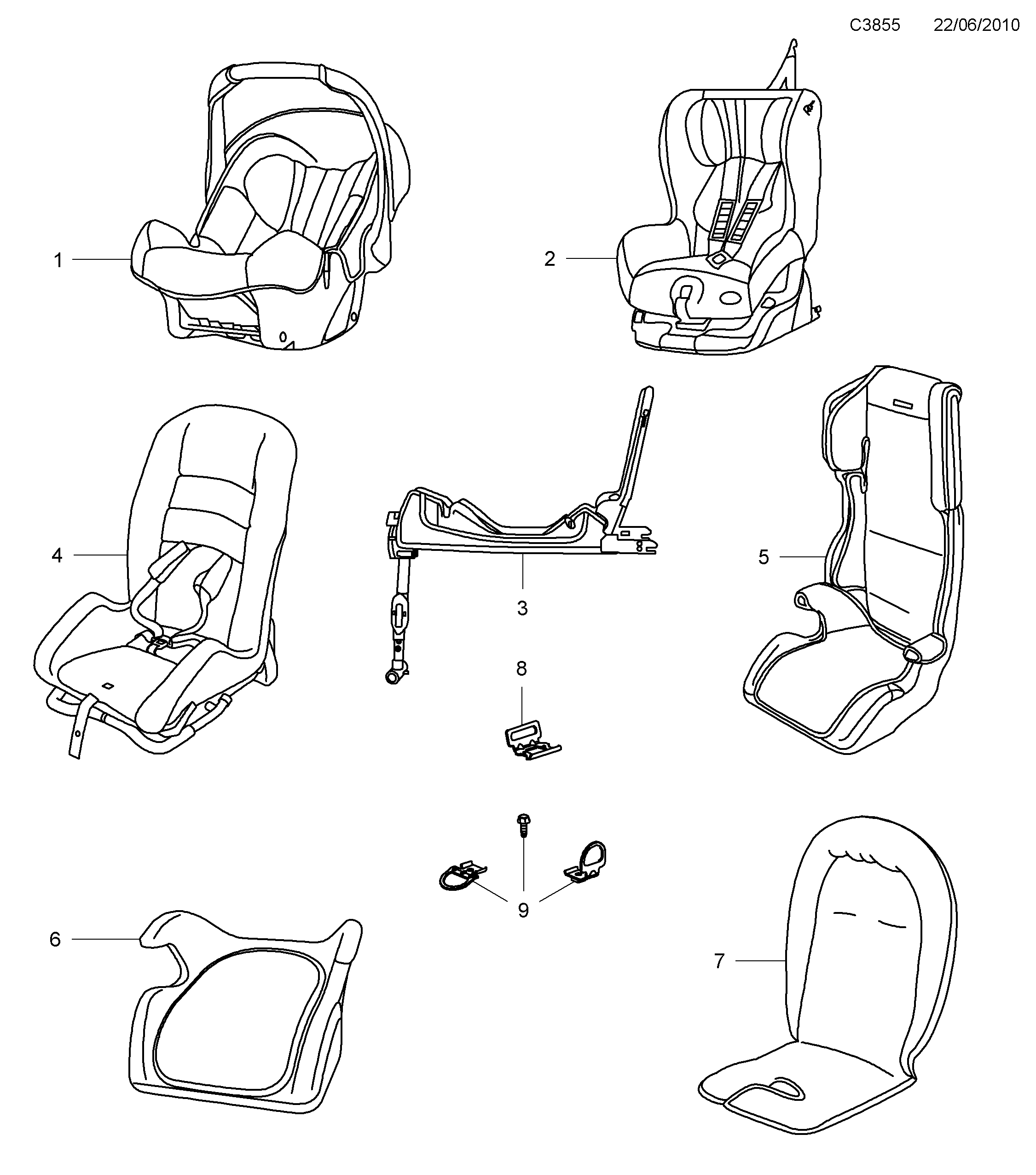 Saab 9-5 (650) Safety diagram
